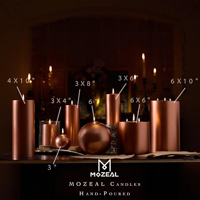 MOZEAL 3" x 8" Hand-Poured Unscented Large Candle, Smokeless Rustic Pillar Candle Set of 2, Slow Burn, No Drip, Approx 150 Hours Burning, Wedding, Dinner, Fall and Home Decorative, Tall Copper Candle