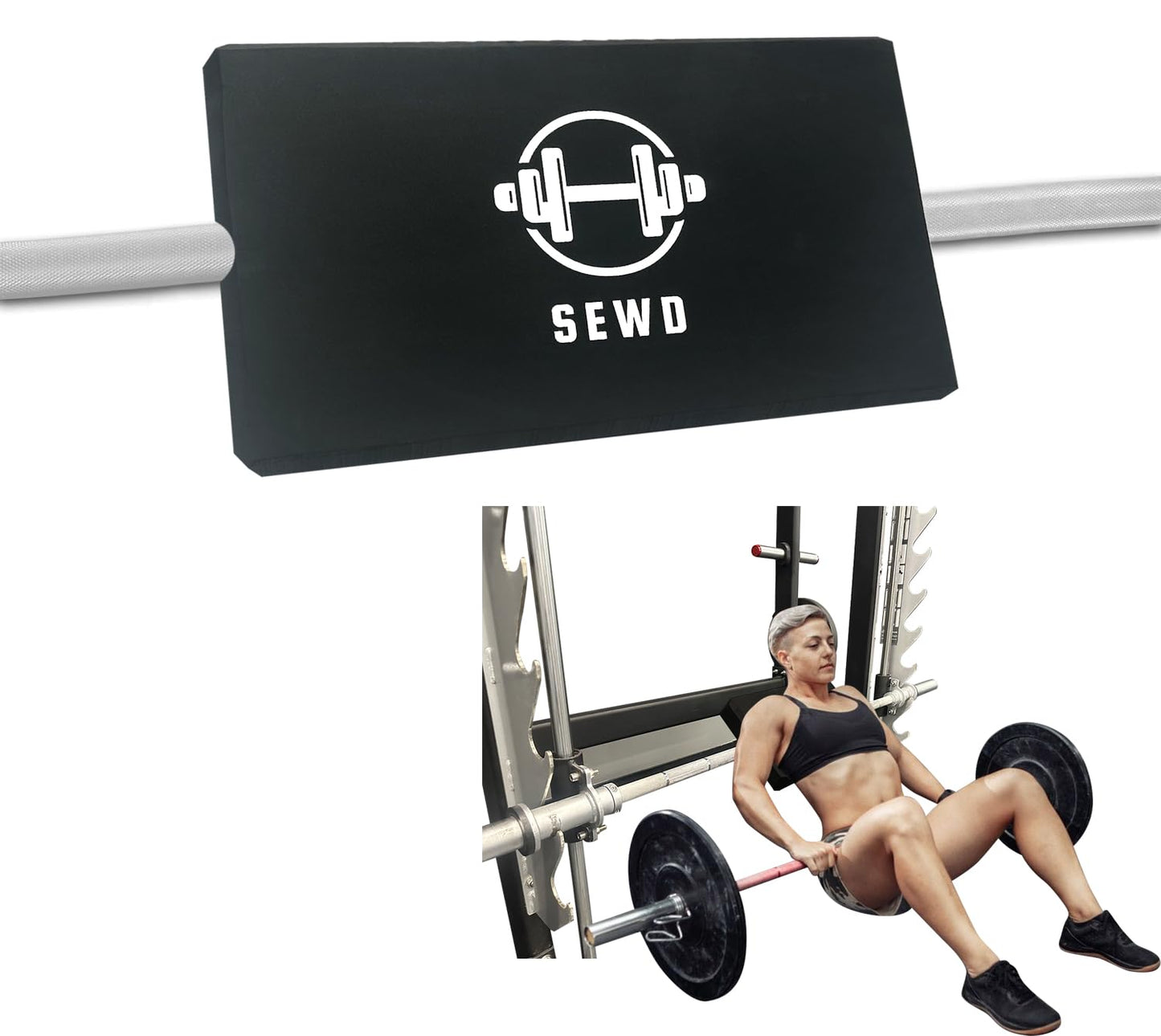 Turns Any Squat Rack into Hip Thrust Machine by SEWD – Hip Thrust Bench Back Pad Fits Olympic Barbell Bar – Multifunctional Workout Pad for Hip Thrust, Bench Press, Plank, Glute Bridge and Push Ups.