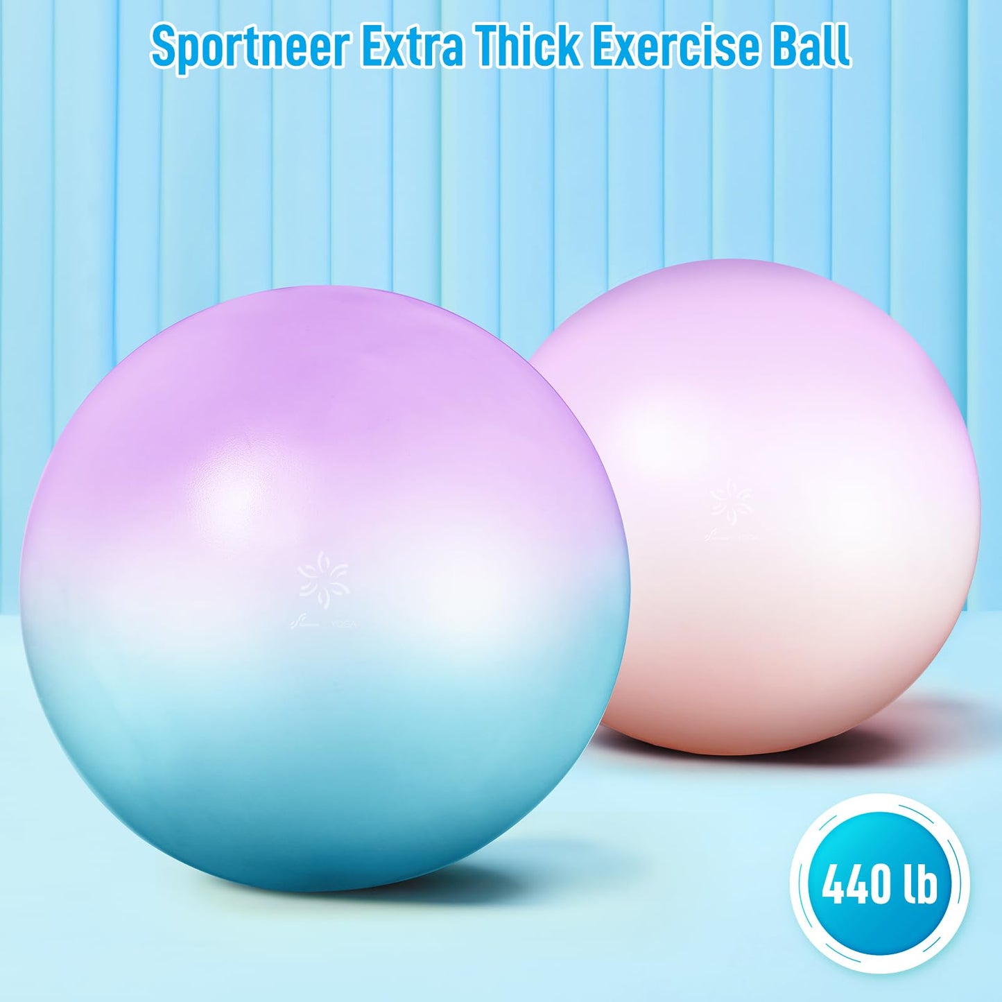 Sportneer Extra Thick Exercise Ball - 25.6''Yoga Ball with Quick Pump - Anti-Burst and Slip Resistant Fitness Ball Chair for Pregnancy and Physical Therapy (Purple Blue)
