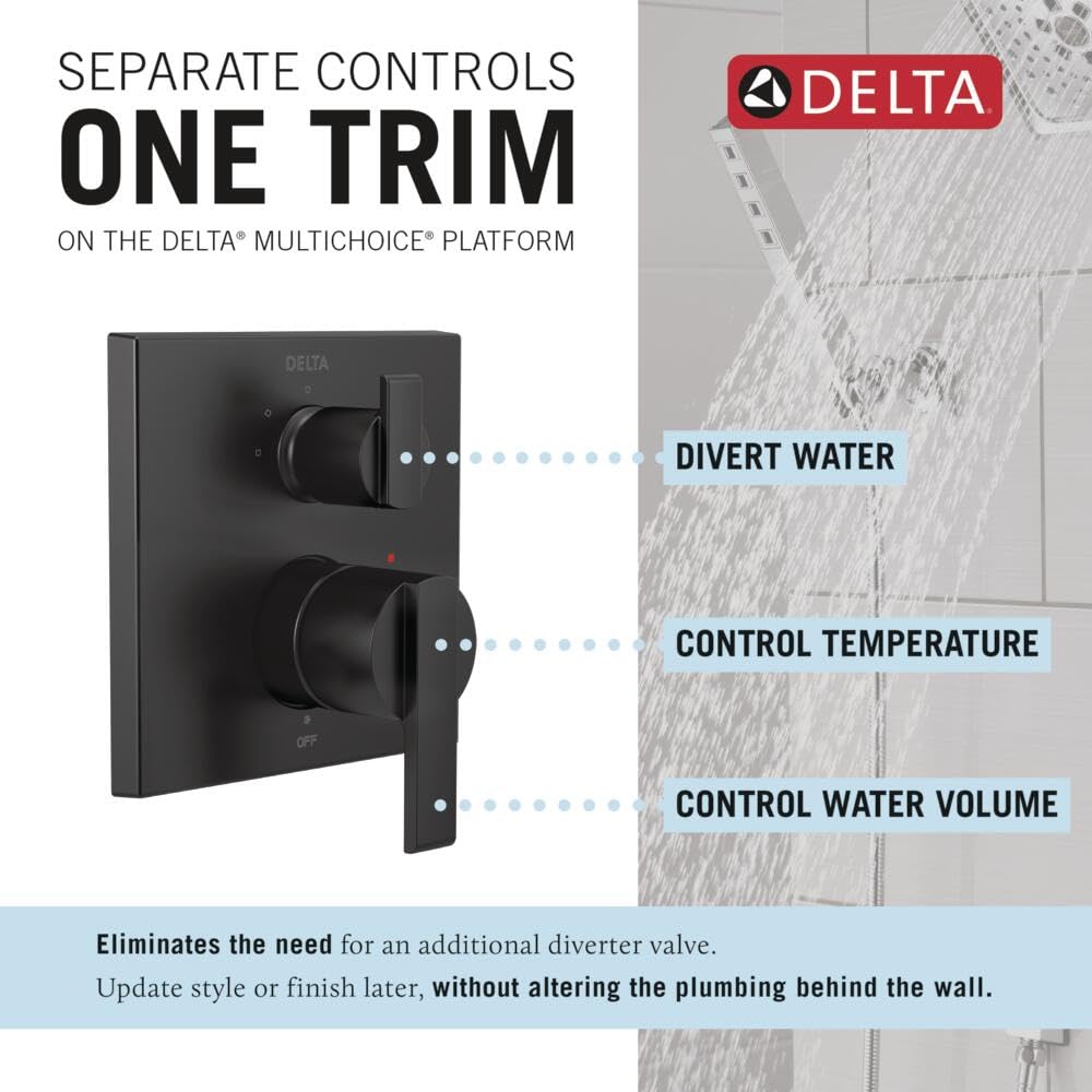 DELTA FAUCET T24867-BL Angular Modern Monitor 14 Series Valve 3-Setting Integrated Shower Trim with Diverter, Matte Black