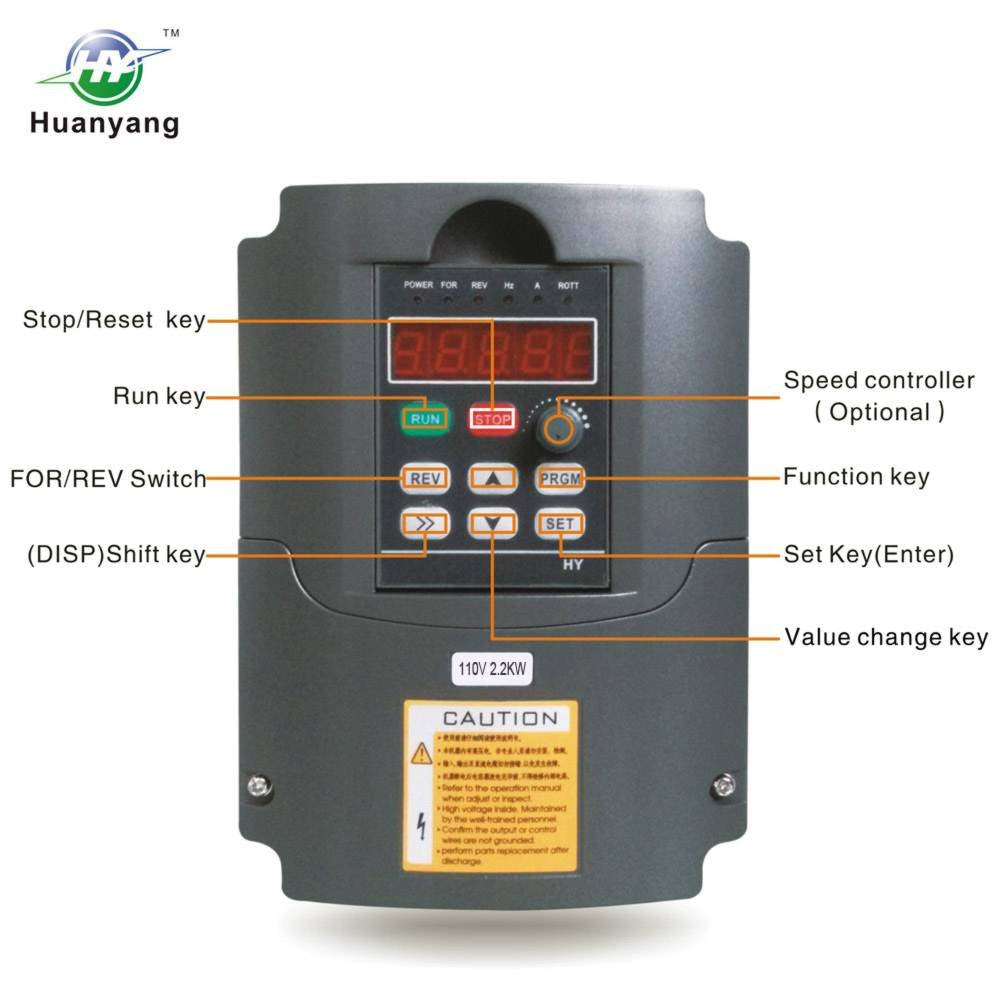 HY HUANYANG VFD Converter,Variable Frequency Drive,110v Single Phase Input to 110v Three Phase Output (for power ≤3HP three-Phase Motor/Spindle) 0-400hz Speed Rotation (HY Series-110v 2.2kW 3HP Model)