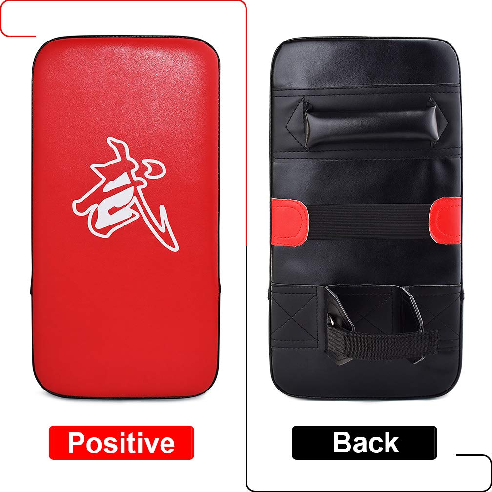 TLBTEK Taekwondo Kick Pad PU Muay Thai Pads MMA Karate Kick Pads Kickboxing Training Pads Martial Arts Punching Pads Leather Strike Curved Kicking Shield (10x15inch (Red))