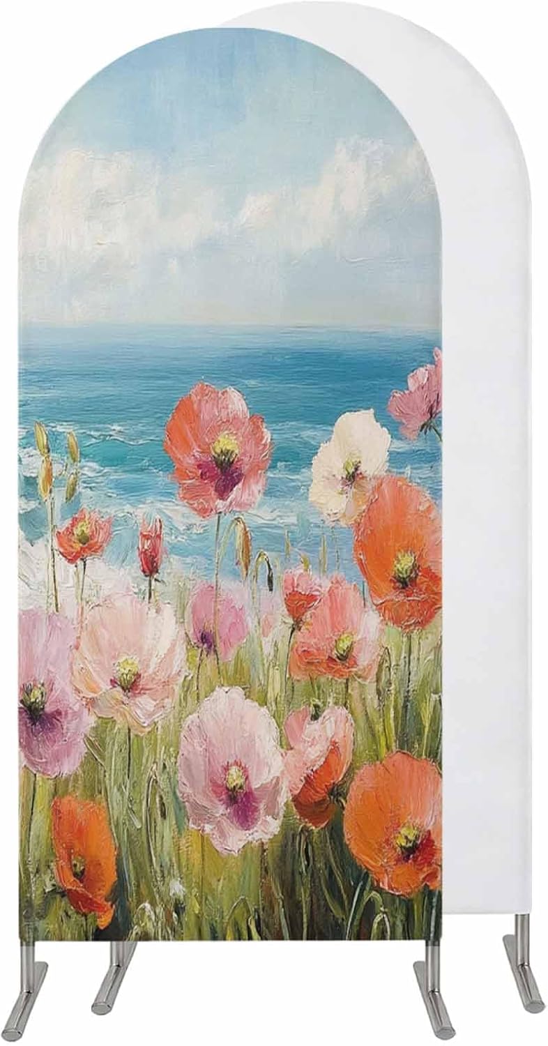 Jnbasdffb 6 Pink Spring Floral Wedding Arch Cover,Stretchy Spandex Arch Backdrop Stand Covers FT,Modern Abstract Art