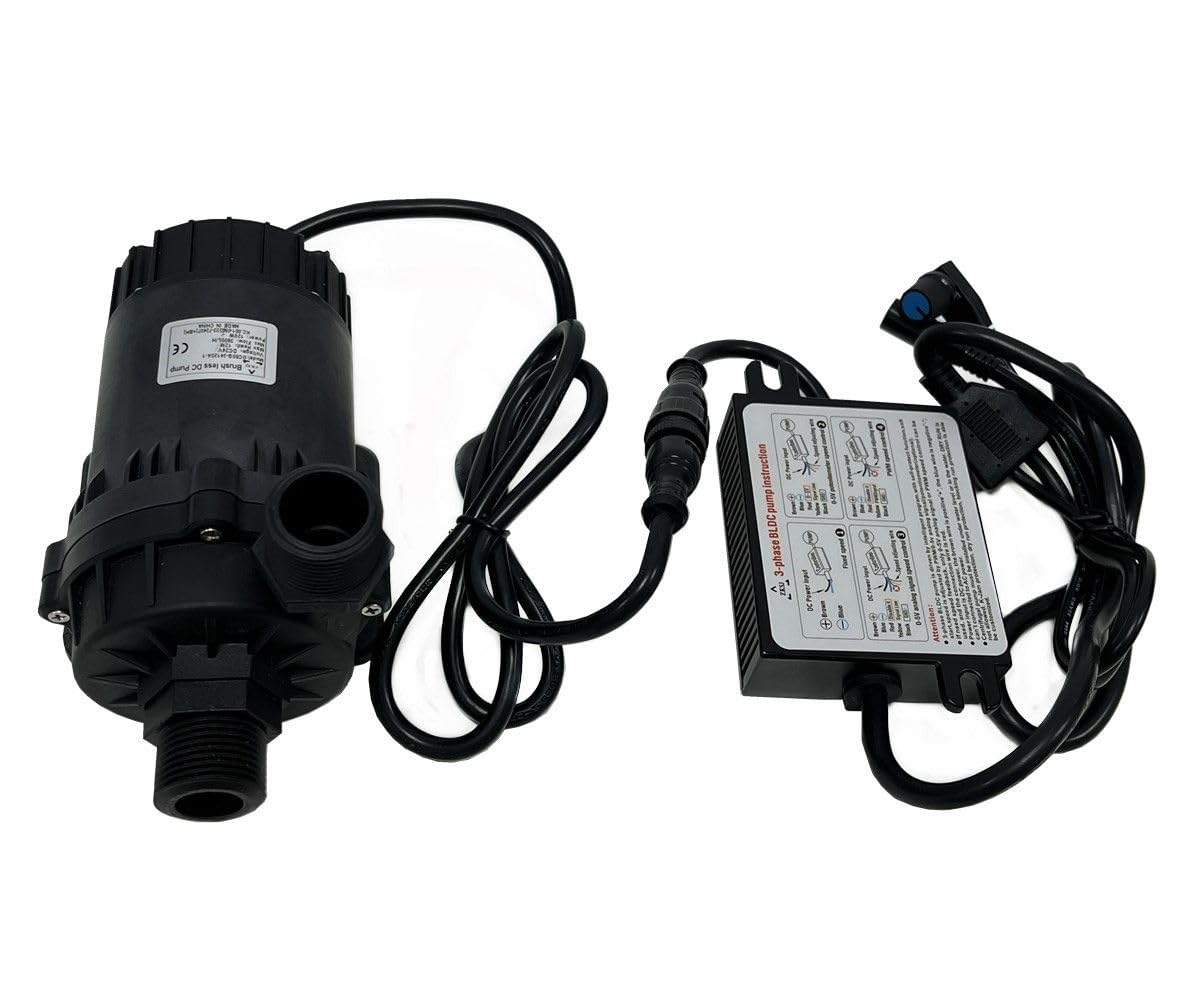 SHYSKY Heavy Duty Low Noise 24V 120W Micro Brushless DC Water Pump DC60G-24120A-1, 12m 39ft 1003GPH, Speed/Flow Adjustable, DRY RUN Protection, For Cooling Circulation Pressure Sys