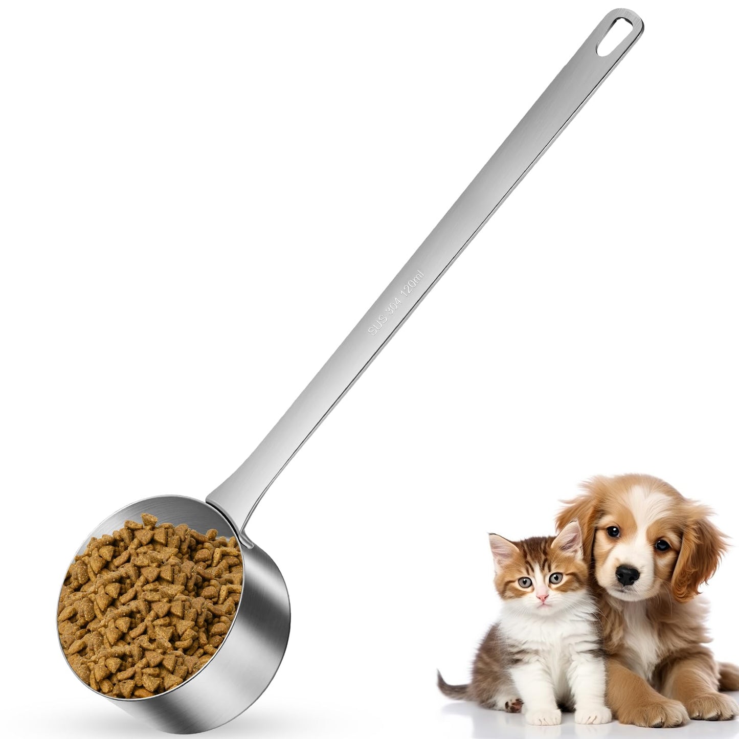 Ashmacdo 1/2 Cup Dog Food Scoop,Scoop for Dog Foods with 7.8'' Long Handle,Stainless Steel Dog Food Measuring Cups for Pet Foods,Easy to Clean (1/2 CUP)