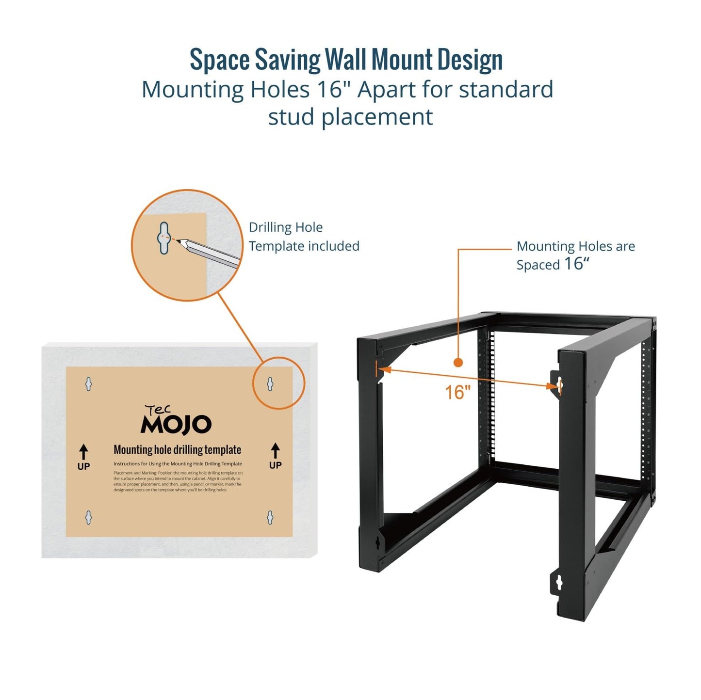 Tecmojo 9U Rack Wall Mount with Swing Gate, 9U Server Rack for 19inch Computer/AV/Data/IT/Media Equipment, Open Frame Server Rack with 24inch Depth, Square&Tapped Holes