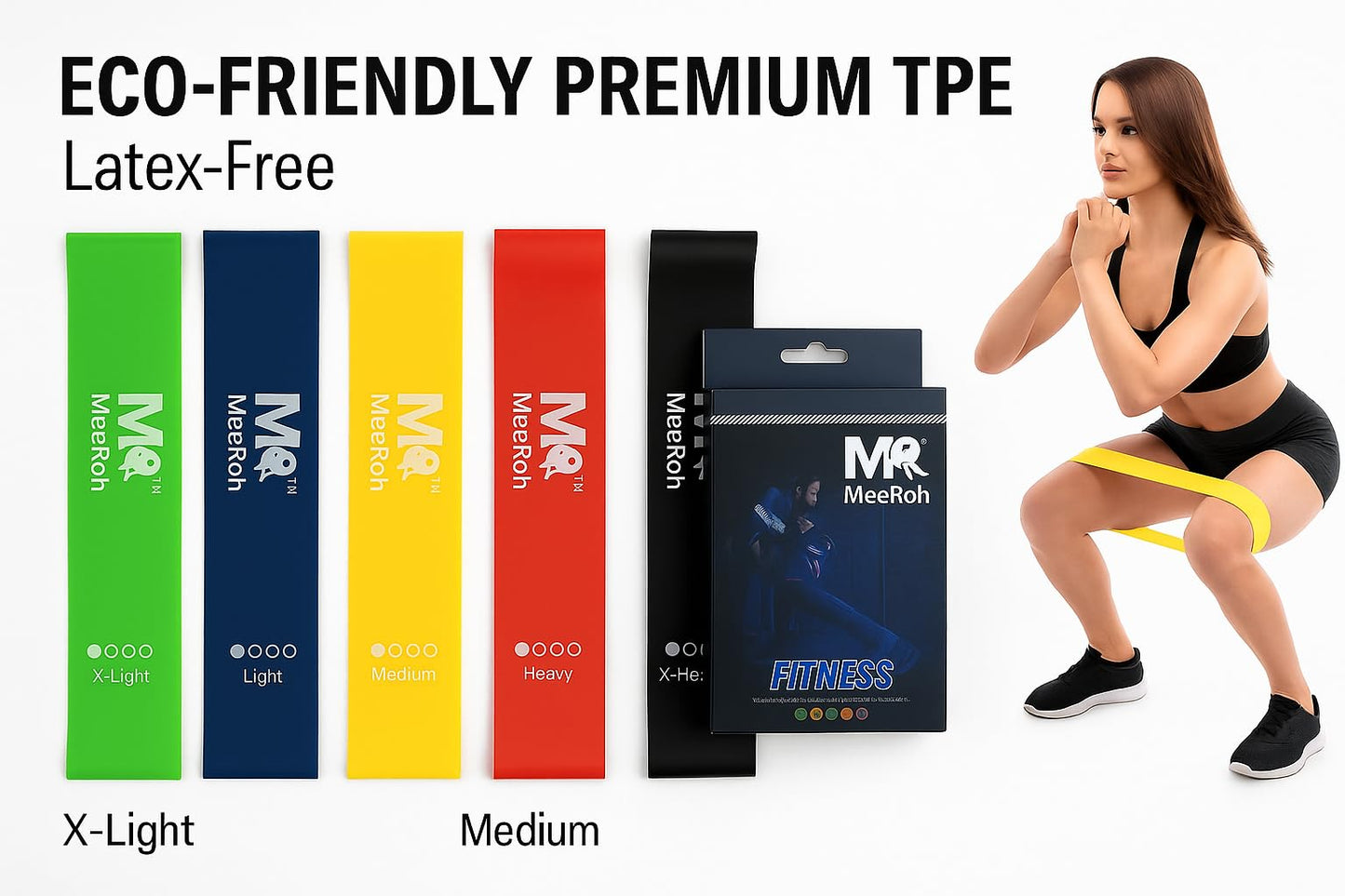 MeeRoh Mini Loop Resistance Bands Set (5 Levels) – Non-Slip Latex-Free TPE Exercise Bands – Heavy Duty Booty Bands for Legs and Glutes, Physical Therapy, Yoga & Pilates – Fitness Loops with Carry Bag