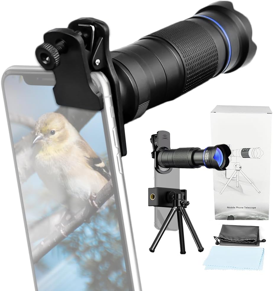 Andoer 36X Telephoto Lens Kit with Mini Tripod, Phone Clip, Holder, Lens Bag, Cleaning Cloth for Hiking, Camping