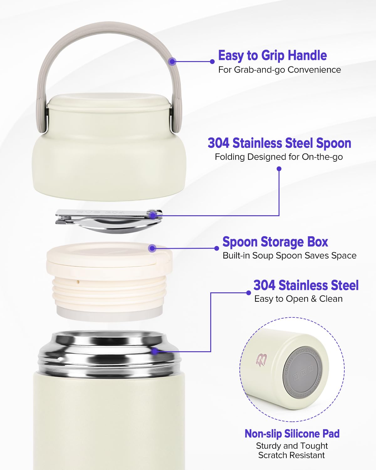 TSAKBAM Thermo Food Jar, 20OZ Stainless Steel Vacuum Insulated Lunch Containers with Spoon, Wide Mouth Thermo for Hot Food for Adults (Gray)