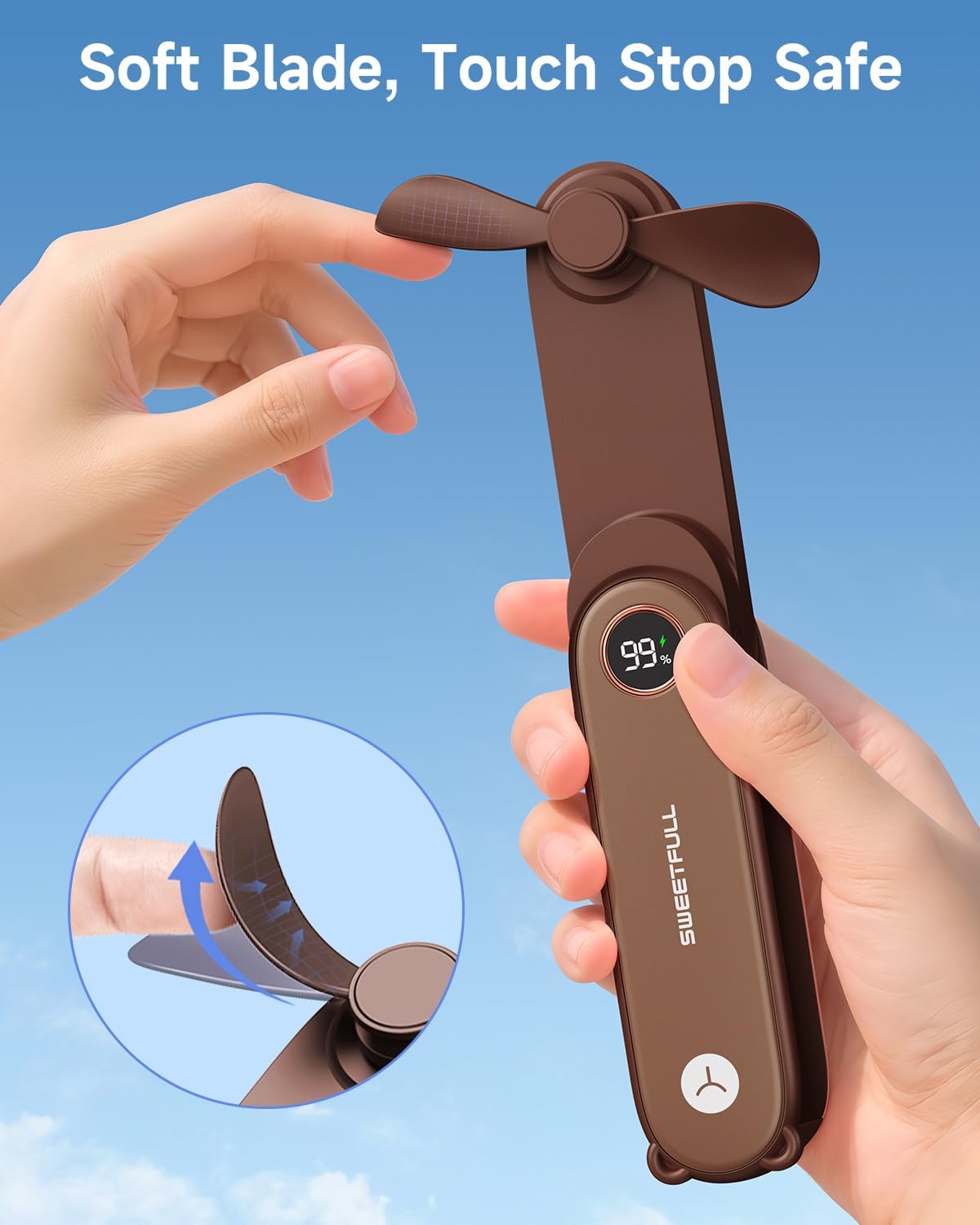 Sweetfull Portable Handheld Mini Fan - 3-in-1 USB Rechargeable Fan & Flashlight for Travel | Cute & Compact Design