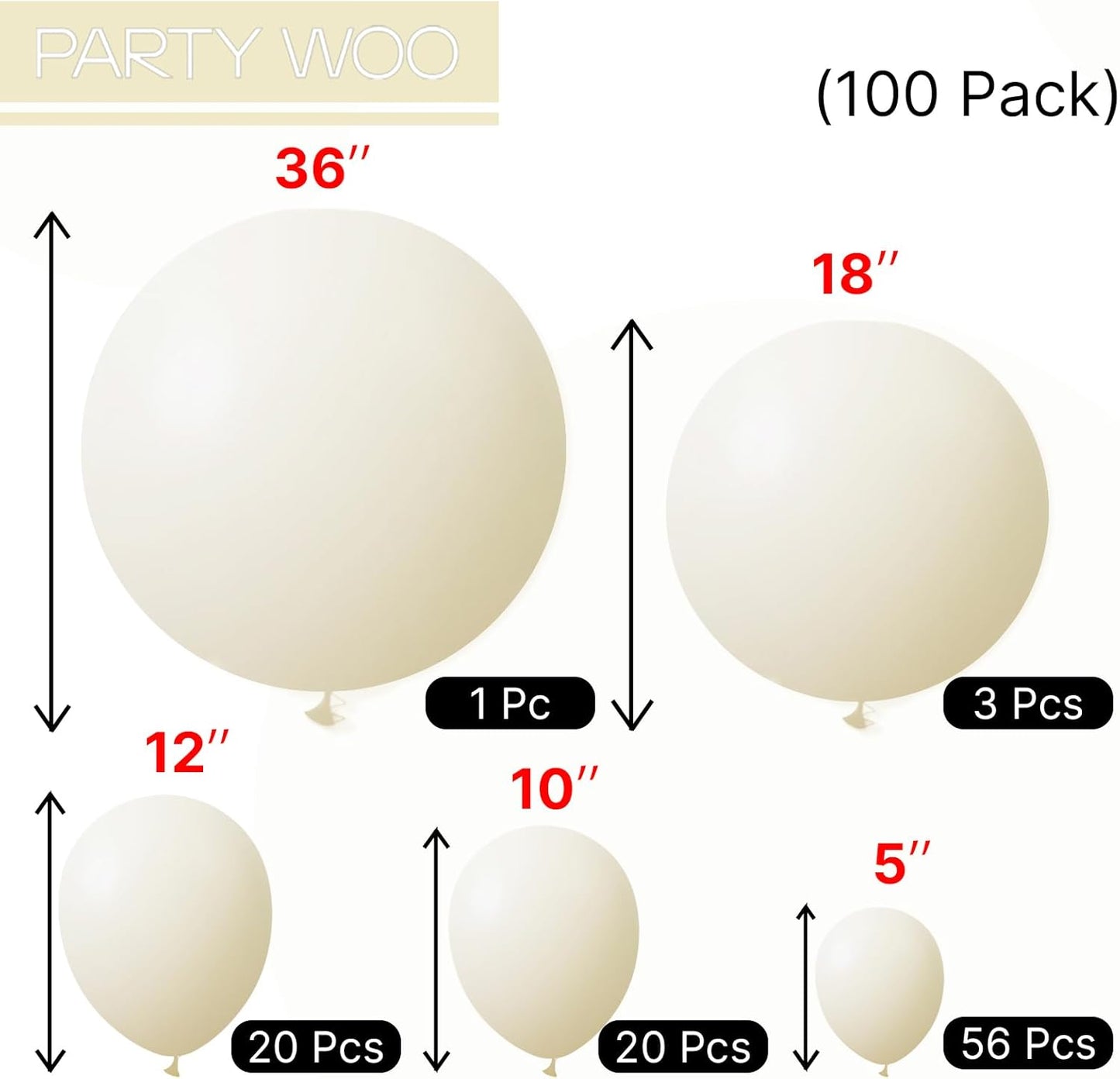 PartyWoo Pastel Yellow Balloons - 100 Pcs in Various Sizes for Baby Showers & Birthday Parties | Light Yellow Decor