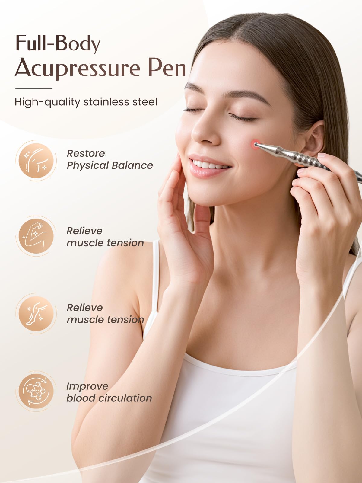 Acupuncture Pen, Premium Stainless Steel Acupressure Pen for Muscle Tension Pain Relief, Trigger Point Massage Pen Manual Reflexology Tool