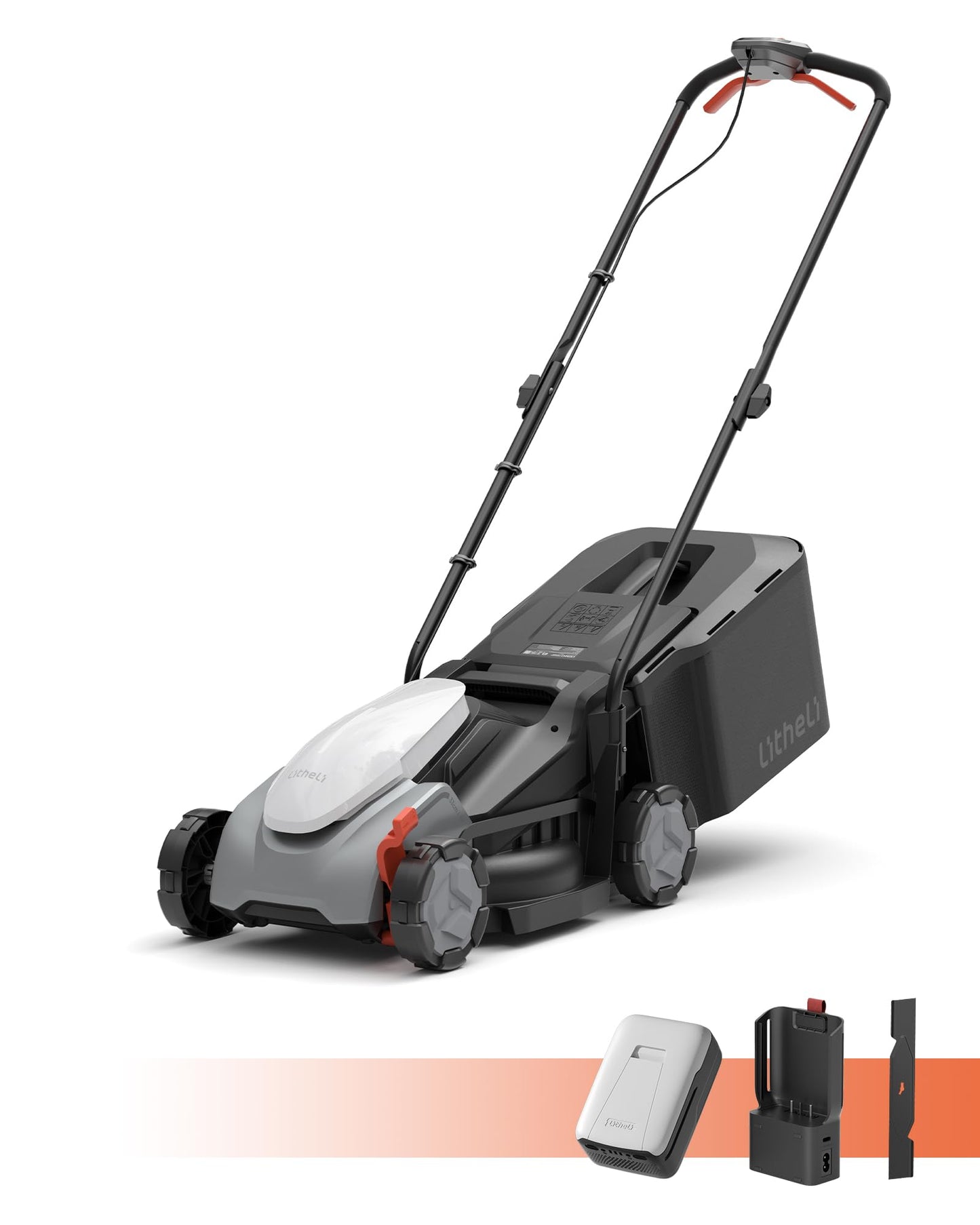Litheli 14 Inch Cordless Lawn Mower, 5.0Ah Battery Powered Push Mower with Brushless Motor, Quiet & No Maintenance, Lightweight Grass Cutter for Small to Mid-Sized Yards