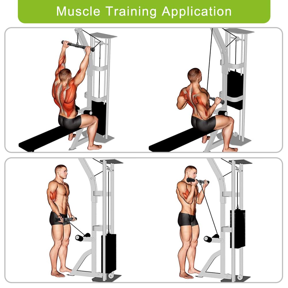 SELEWARE 18" Rotating Straight Bar, Pull Down Bar with Non-Slip Grip, Cable Machine Attachment for Home Gym Pulley System