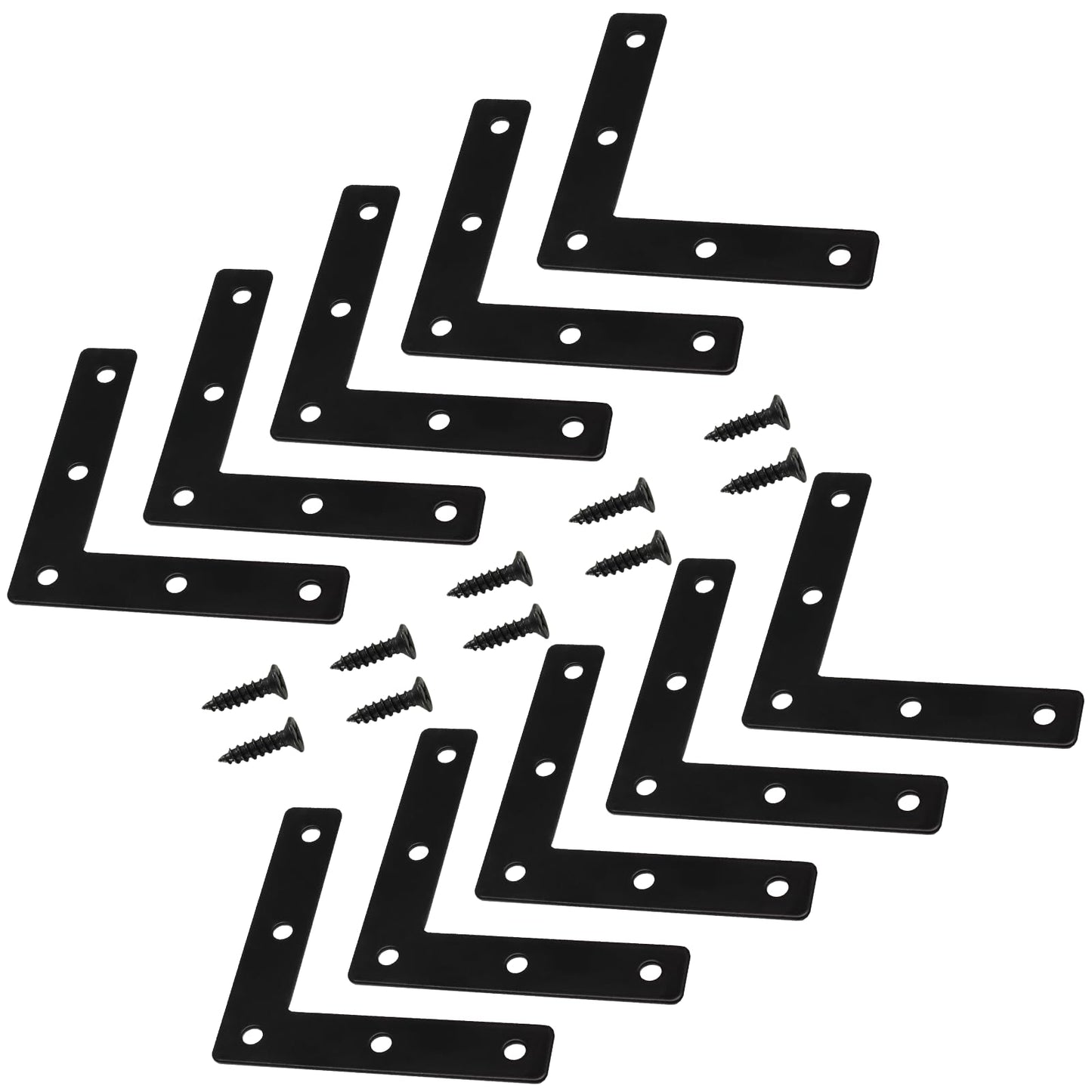Hordion 10Pcs 3 x 3 Inch L Bracket Corner Brace (80 X 80mm), Iron Flat Corner Bracket, Metal L Shaped Support Brace, Right Angle Repair Plates with Screws
