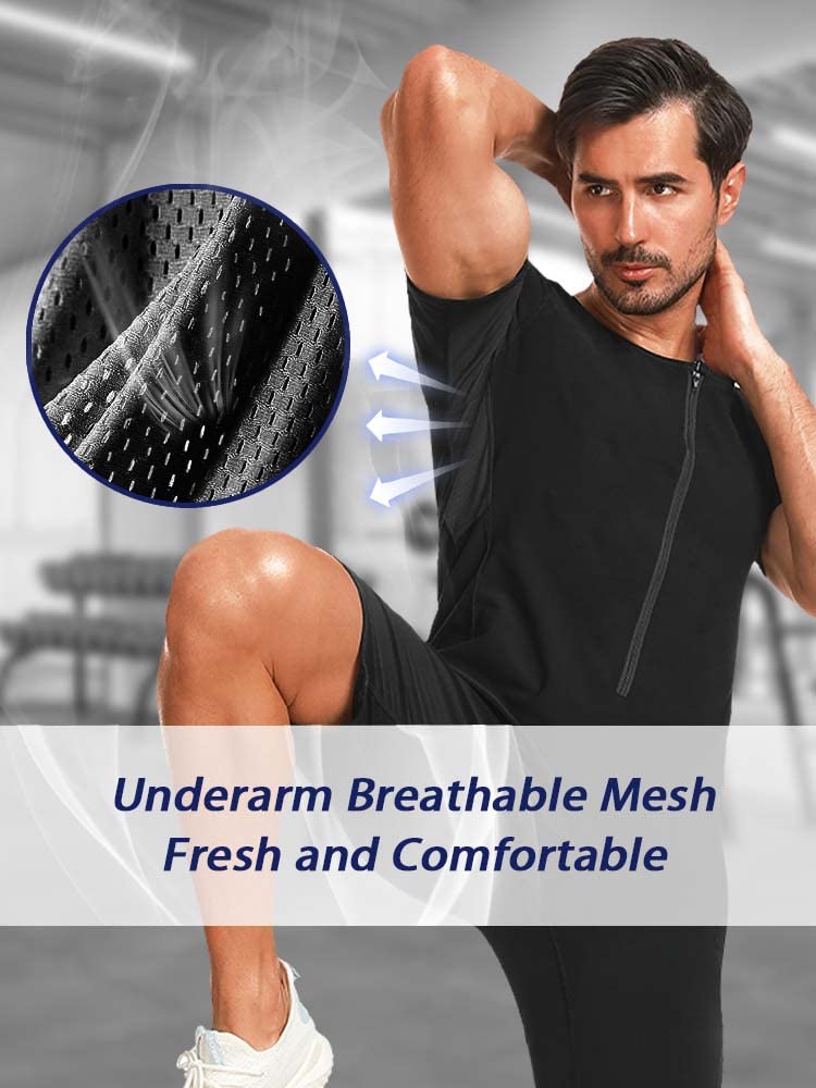 DYUAI Sauna Suits for Men Sauna Sweat Shirt Heat Trapping Vest Full Sauna Shorts Workout Top with Shorts Exercise Fitness(BH7009-01-S)