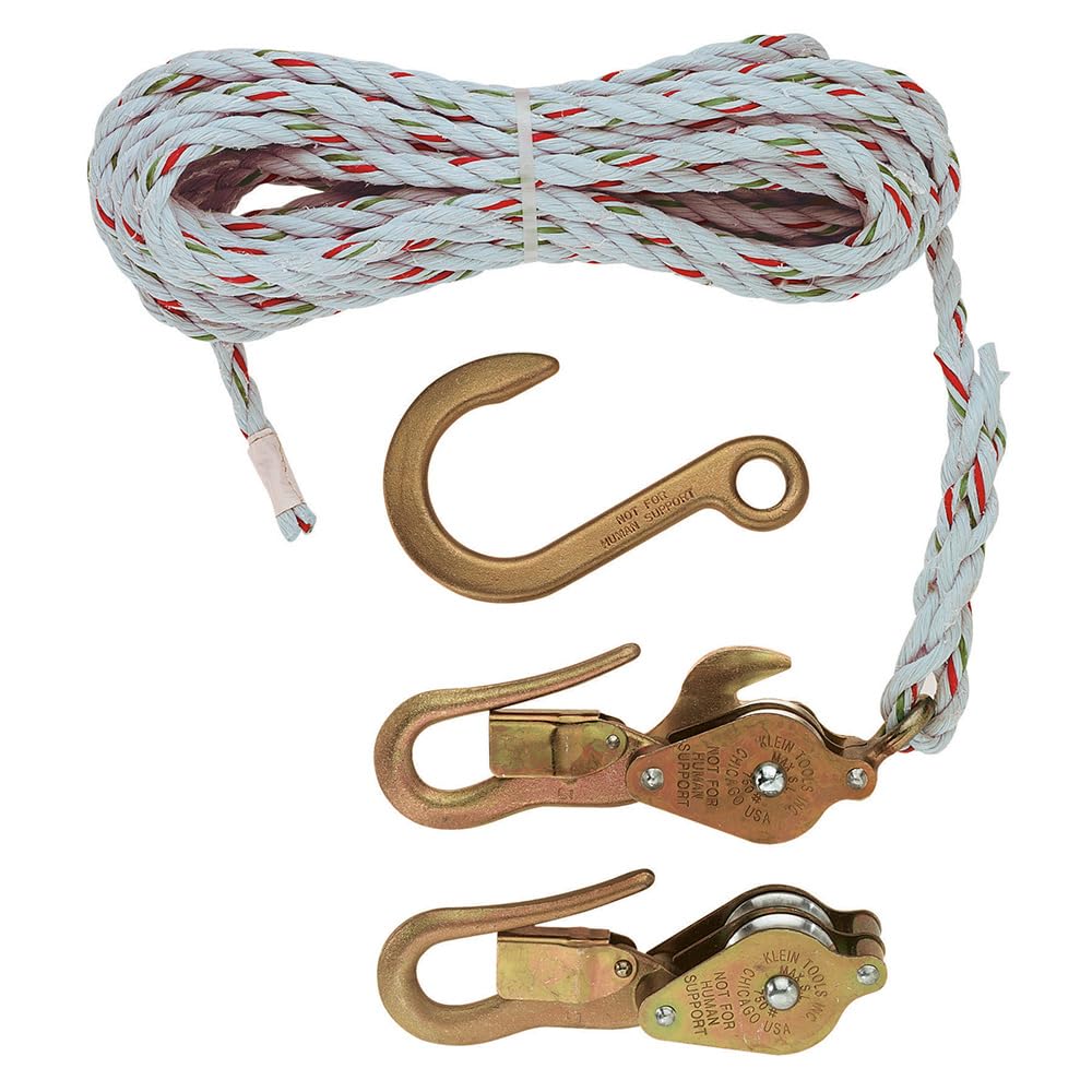 Klein Tools H1802-30 Block and Tackle, Made in USA, with Blocks 267 and 268 and Anchor Hook 258