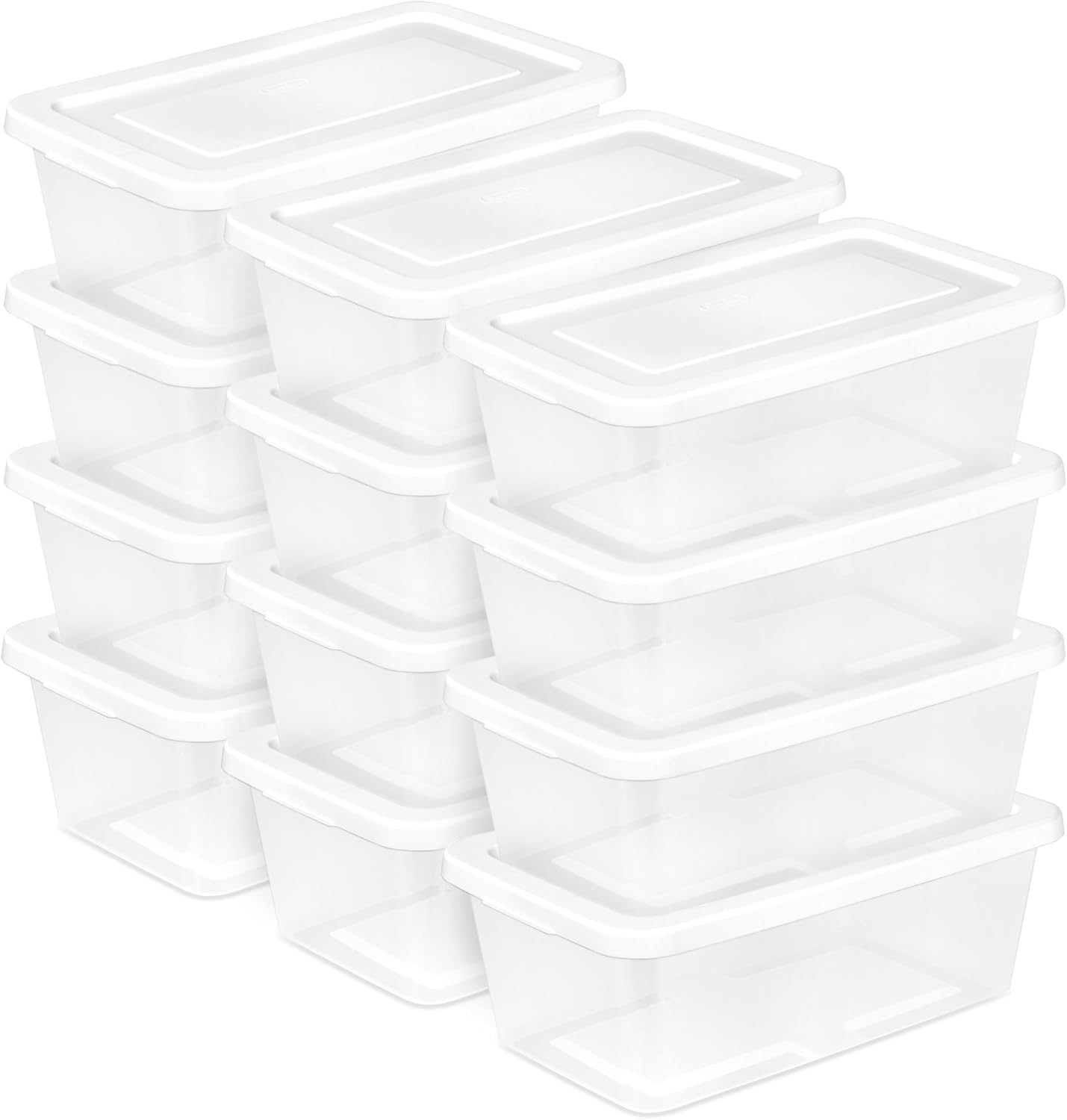 Sterilite 6 Quart Storage Boxes - 12-Pack Stackable Clear Plastic Bins with Snap-On Lids for Organizing