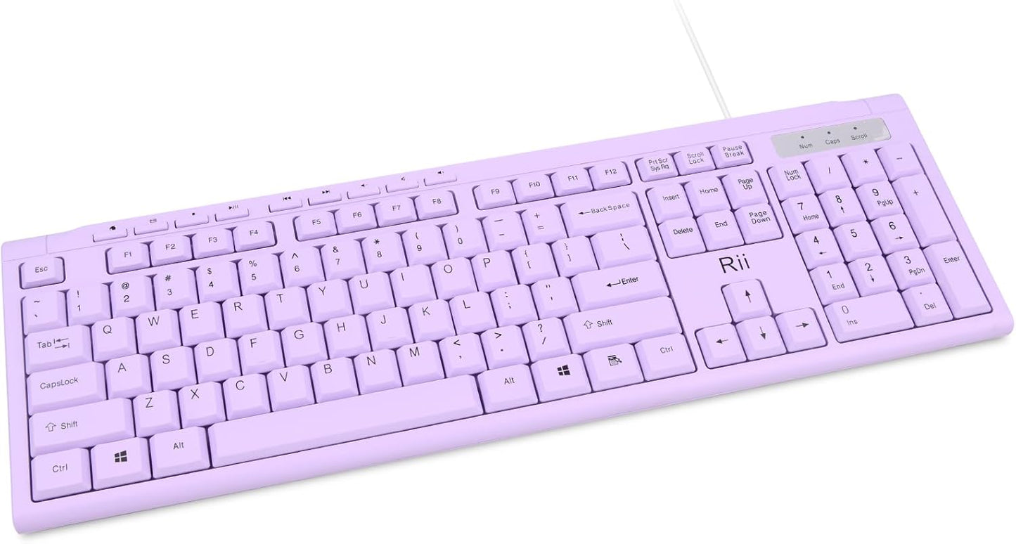 Rii RK907 10/8 7 Ultra-Slim Compact USB Wired Keyboard for Mac and PC,Windows / / Vista/XP(Purple)