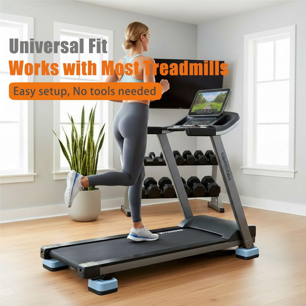 MouMouPurr 8Pcs Blue Treadmill Incline Riser Blocks, Stackable Height Adjustable Walking Pad Attachment, Non-Slip Upgrade Ramp for Home Gym Leveling & Uphill Workout, Durable Treadmill Accessories