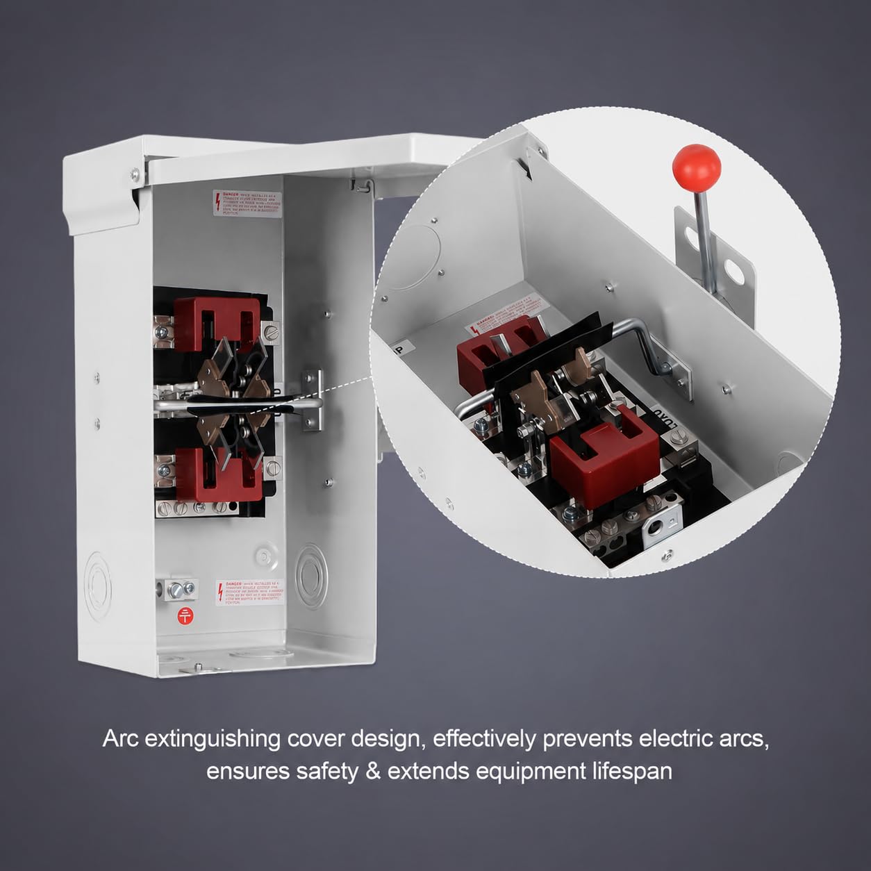 100A Generator Transfer Switch, 12000/24000/45000W General-Duty Double-Throw Safety Switch, 120/240/450V Manual Transfer Switch with Arc Extinguishing Cover, NEMA 3R Standards for Indoor/Outdoor Use