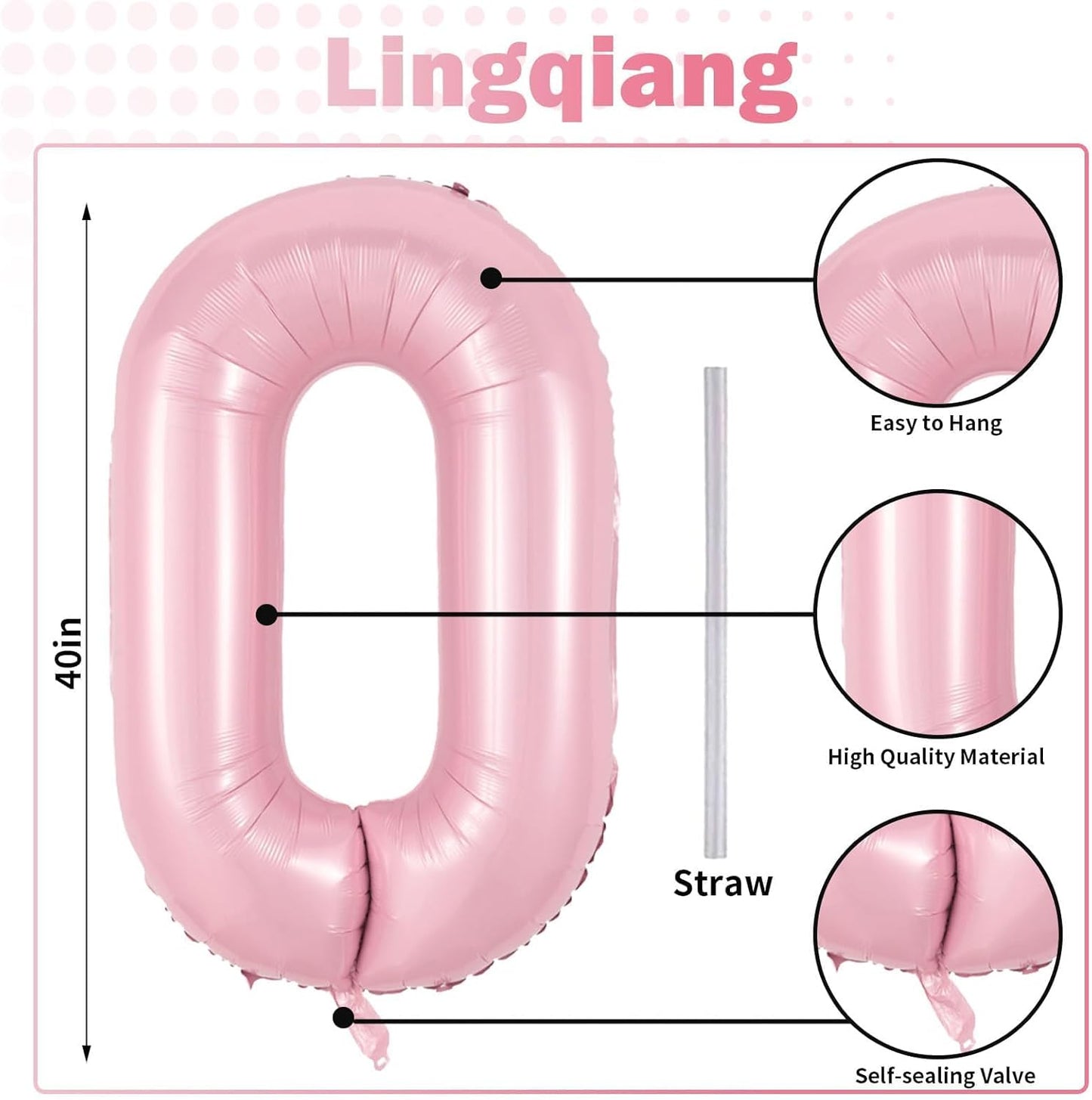 Pastel Pink 40" Balloon Number 0 by [Brand Name] - Large Foil Number Balloons 0-9 for Celebrations