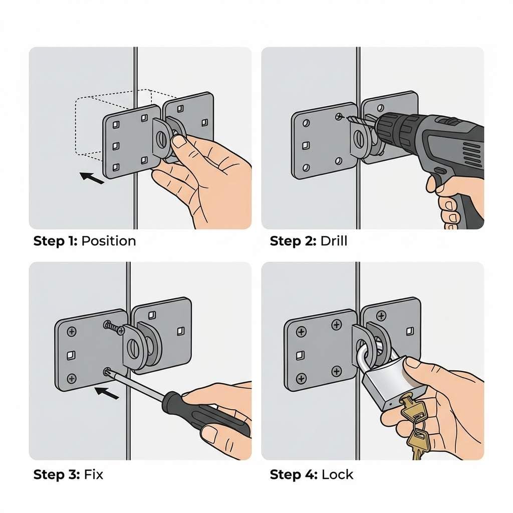 QWORK Heavy Duty Puck Lock and Hasp, High Security Steel Hidden Shackle Keyed Alike Padlocks with 2 Pcs Keys for Trucks, Gates, Vans and Vending Machines