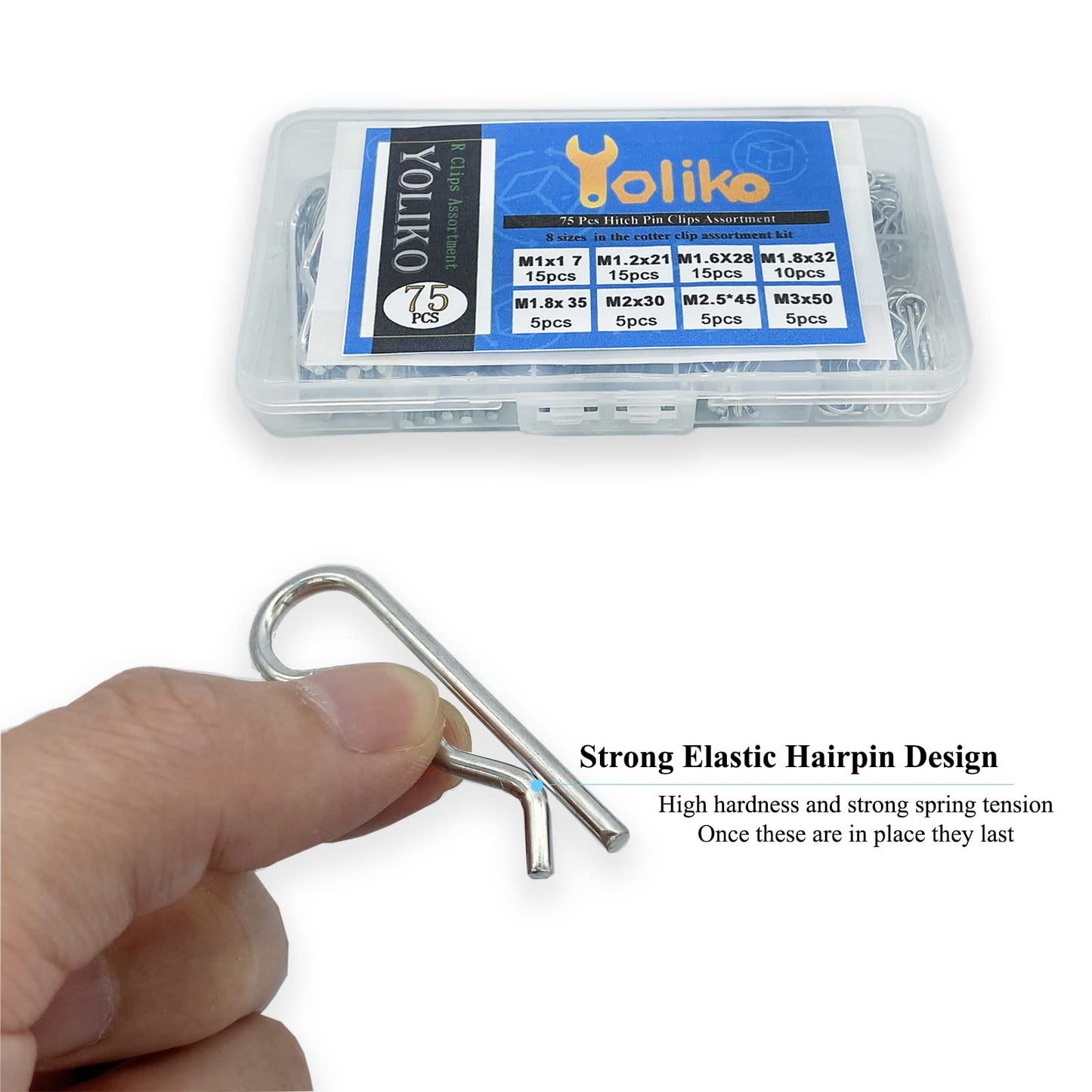 Yoliko 75 Pcs Hitch Pin Clip R Clips Retaining Pins Tractor Cotter Pin Hair Pin Assortment Spring Clip Retainer Pins Hitch Keeper Pins Kit for Dolly Pins/Trailer Pin Clips/Hand Ttruck Pin Replacement
