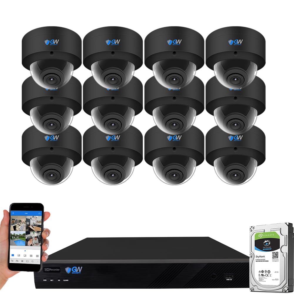 GW Security 16 Channel 12MP NVR UltraHD 4K Smart AI Human/Vehicle/Face Recognition AcuSearch PoE Security Camera System with 12 x 8MP Waterproof Mic 135° Wide Angle Outdoor Indoor Dome Cameras (Black)