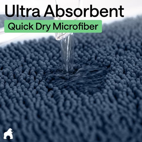 GORILLA GRIP Bath Rug Mat - Soft Absorbent Chenille | Quick-Dry Microfiber, 54x24, Navy Blue