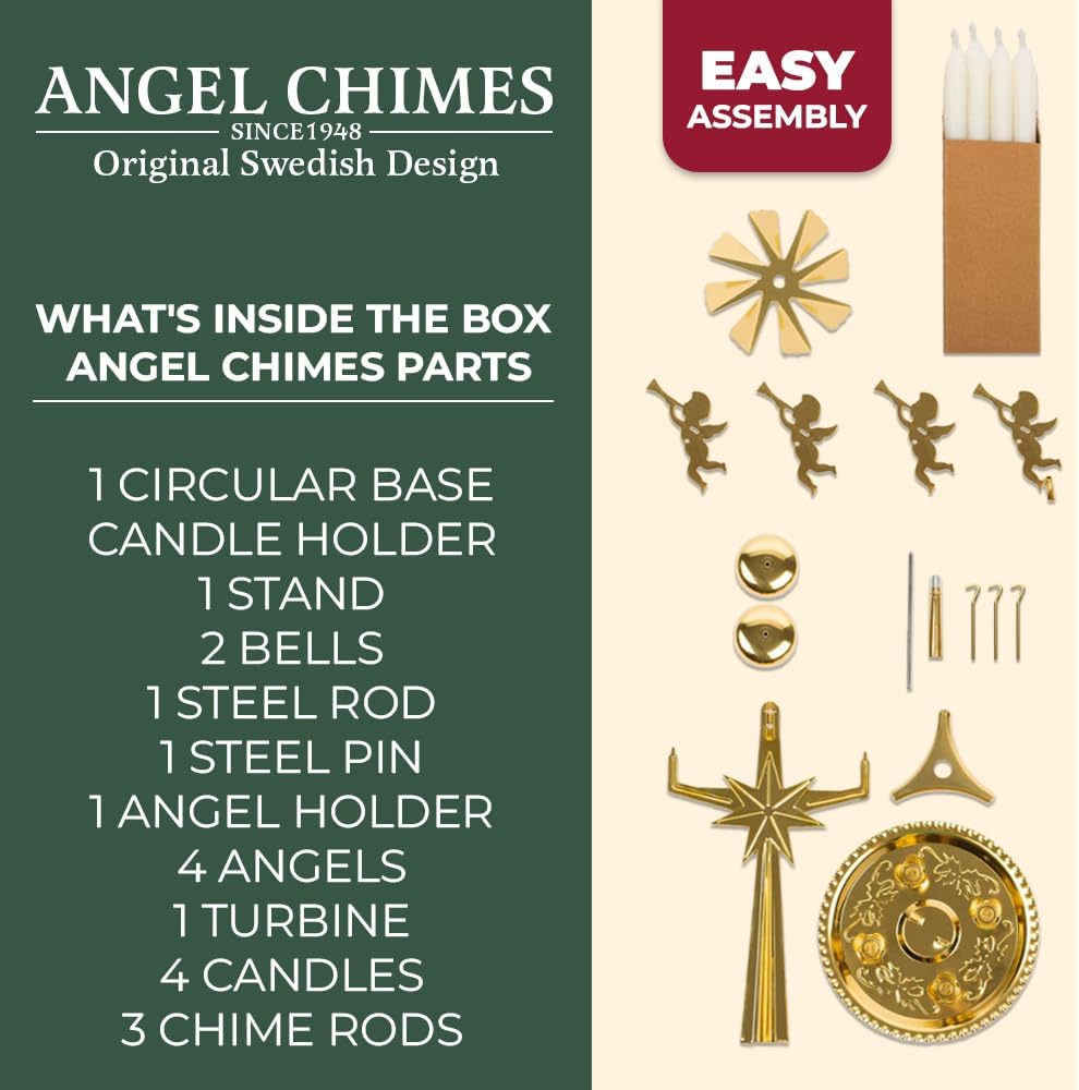 Swedish Angel Chimes | Original Carousel with 4 Candles - Festive Gold Brass Home Decor Since 1948