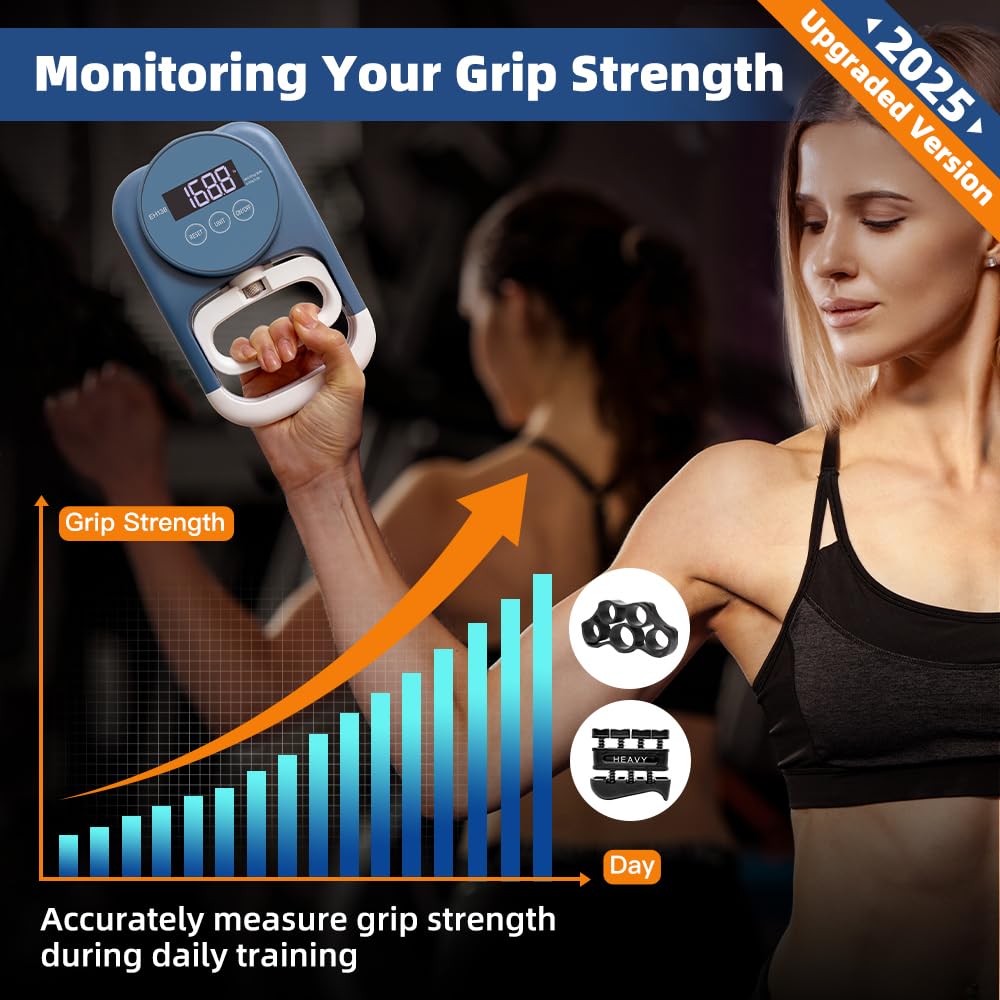 Grip Strength Tester Hand Dynamometer - Grip Strength Trainer Hand Exerciser with Potenciador de Agar de mano Novice Friendly Adjustable Handle for School Home Sports Use (265 Lbs / 120 Kgs)