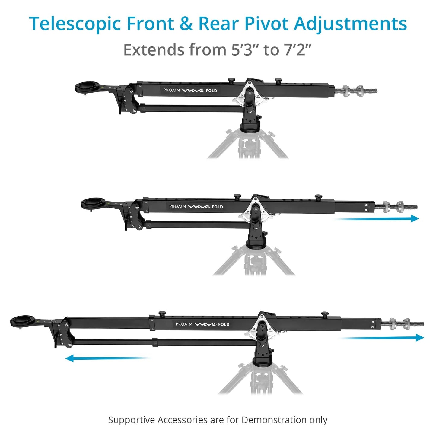 PROAIM 7.2ft Wave Fold Video Camera Jib Crane. 15kg/33lb Payload. 100mm Camera & Tripod Mounting. Quick Dovetail Mechanism. Telescopic Front & Rear Pivot Adjustments (JB-WVFD-01)