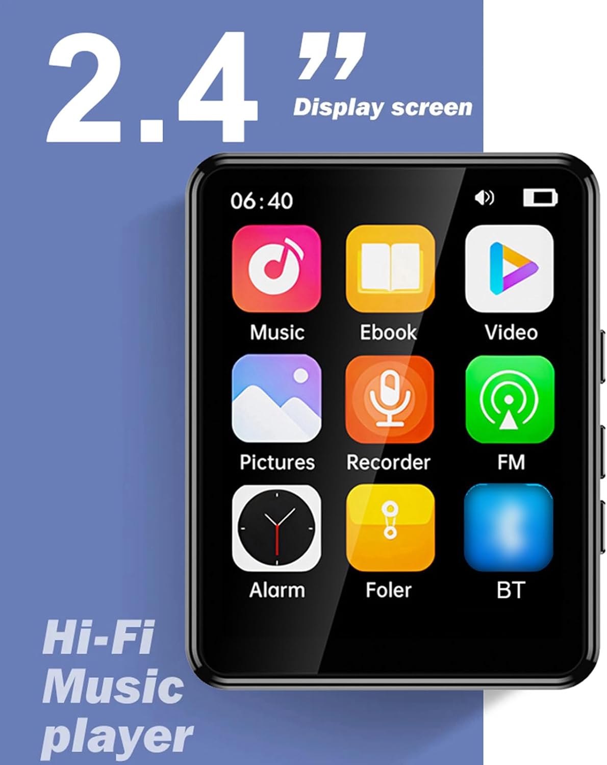 Docooler MP3 MP4 2.4 Inch MP3 Player with Speaker Full Touch Screen BT with Built in Speaker and TF Card Expansion