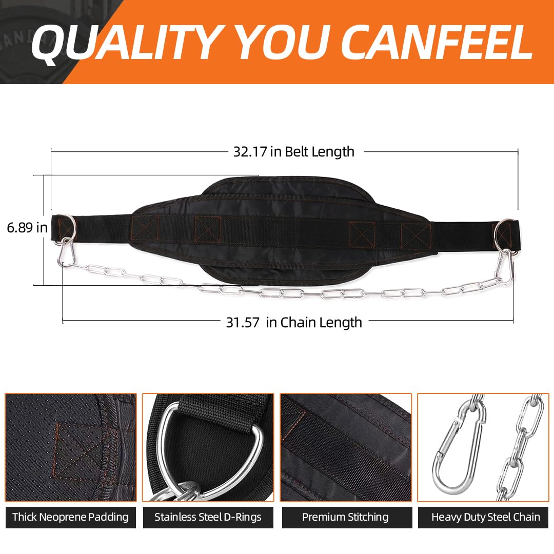 Dip Belt with Chain for Weight Lifting, Weighted Pull Up Belt for High-Intensity Training like Squats, Deadlifts, Pull-Ups, Powerlifting, and Bodybuilding, Comfortable Waist Support for Men & Women