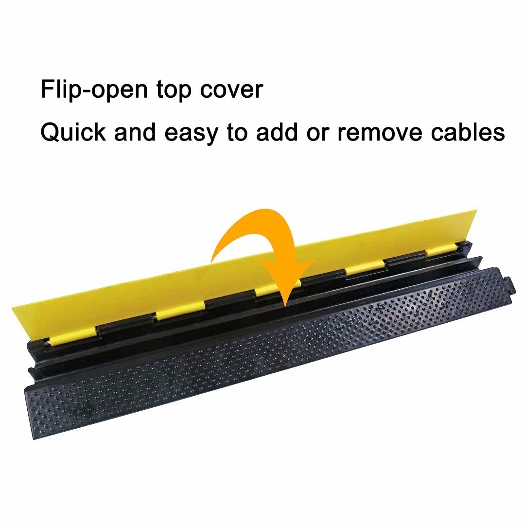 YONSHENG Rubber Cable Ramp Cord Cover Cable Protector Ramps Wire Hose Protective 2 Channel 22000Lbs Load Capacity Traffic Speed Bump for Asphalt Concrete Gravel Driveway Indoor Outdoor, 4 Pack