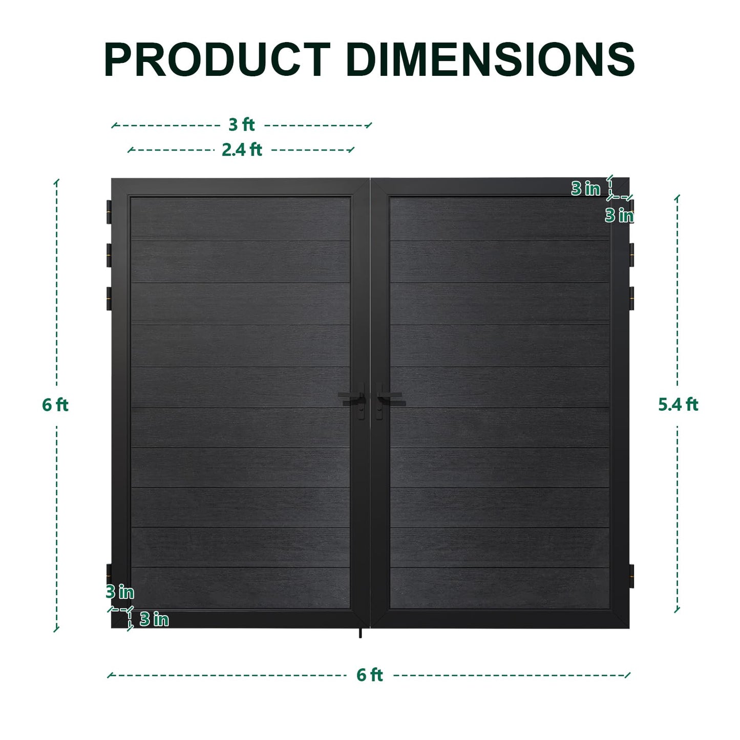 Mondaria Wood Plastic Composite Gate for Privacy Fence, 6ft(H)*6ft(W) Double Fence Gate with Metal Frame and Knob Kits, Black (Without Post)