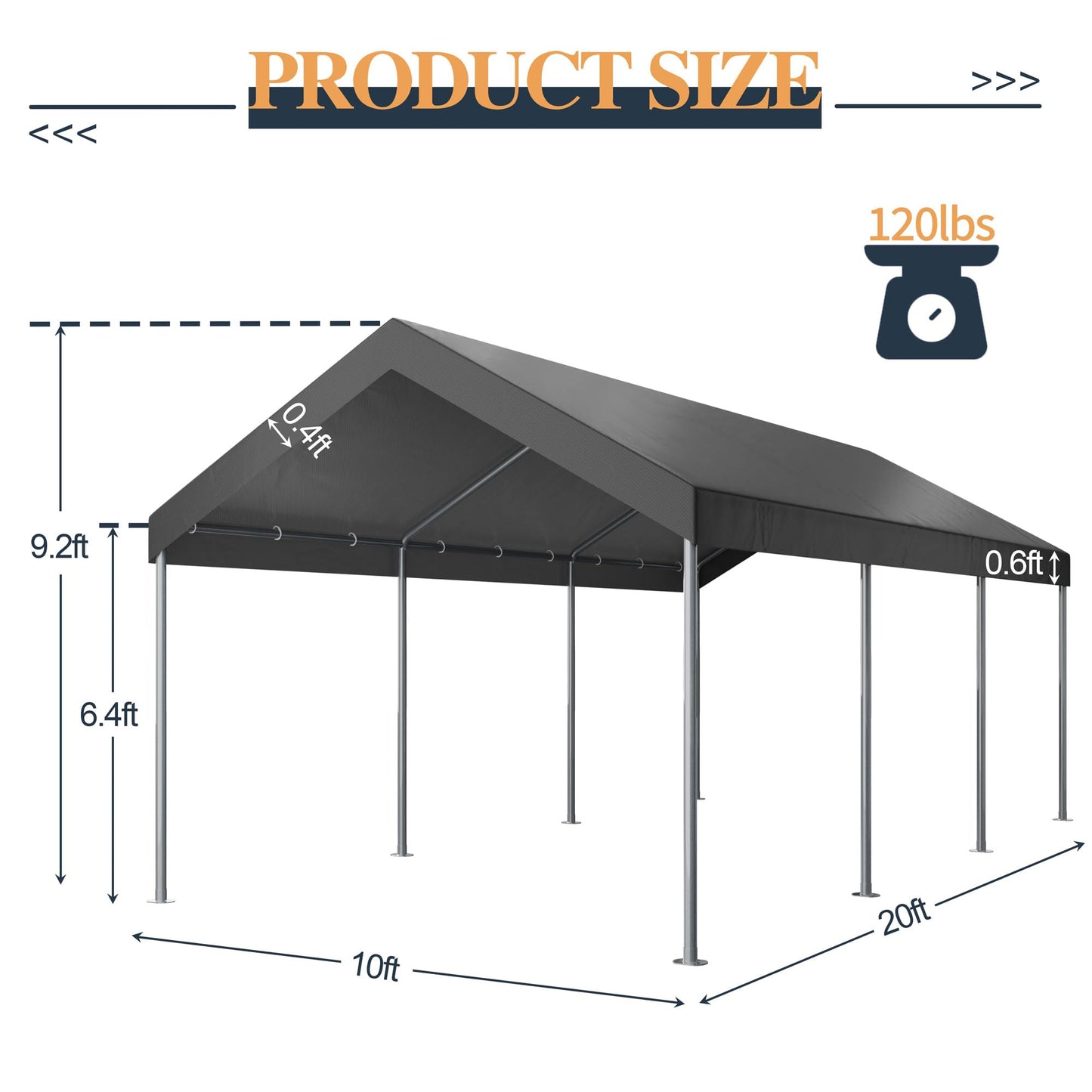 Shintenchi 10x20ft Heavy Duty Carport with UV&Wind Resistant Canopy,Portable Carport Garage Shelter with Stable Powder-Coated Steel Frame,Outdoor Carports for Car,Bike,Camp,Storage(Grey)