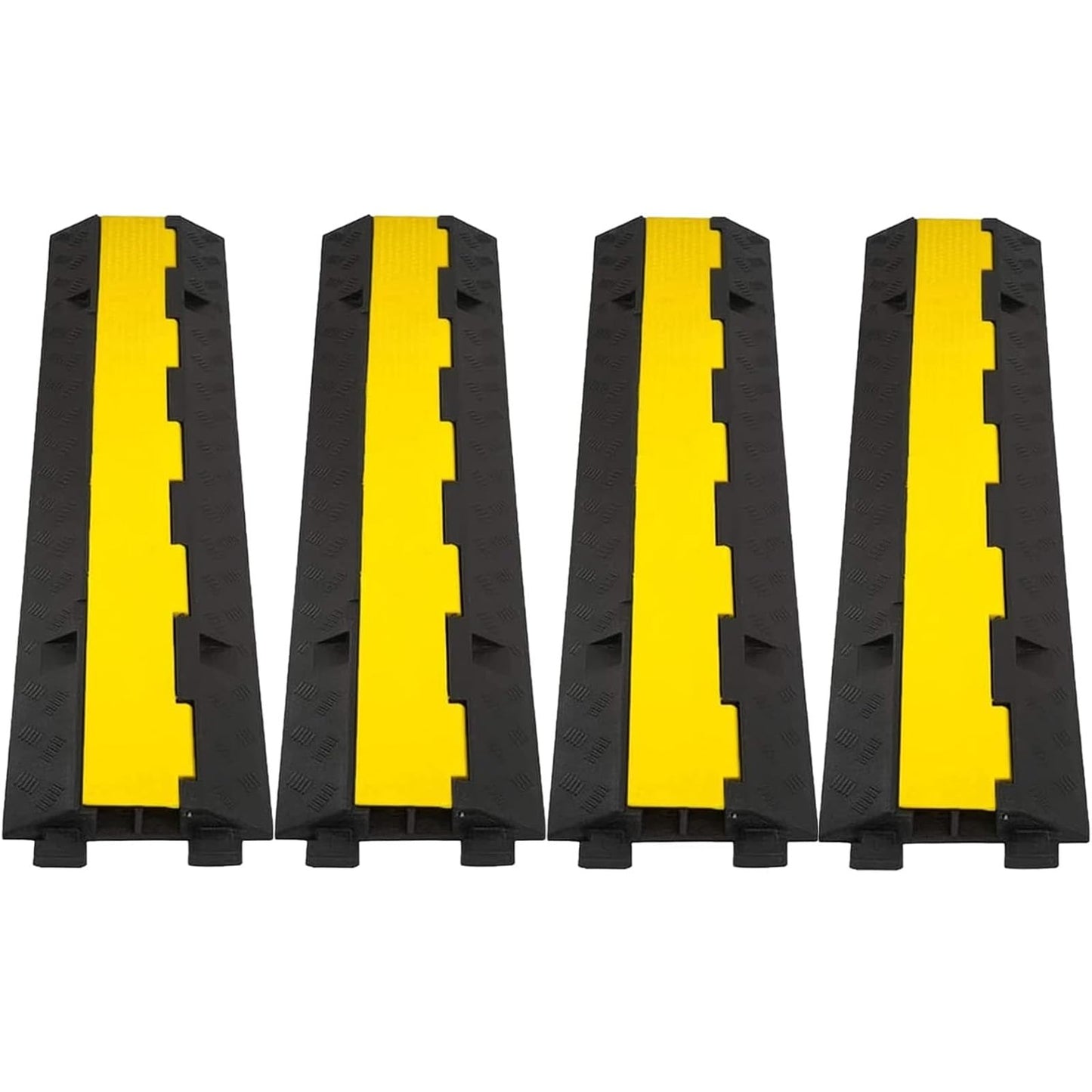 CXRCY Cable Ramp 4 Pack 2 Channel 11000lbs axle Capacity Floor Cable Cord Protector, Black & Yellow Speed Bumps Hose Protector Ramps for Wire/Hose/Pipe Hider Driveway &Outdoor 40x10x2 inch(L x W x H)