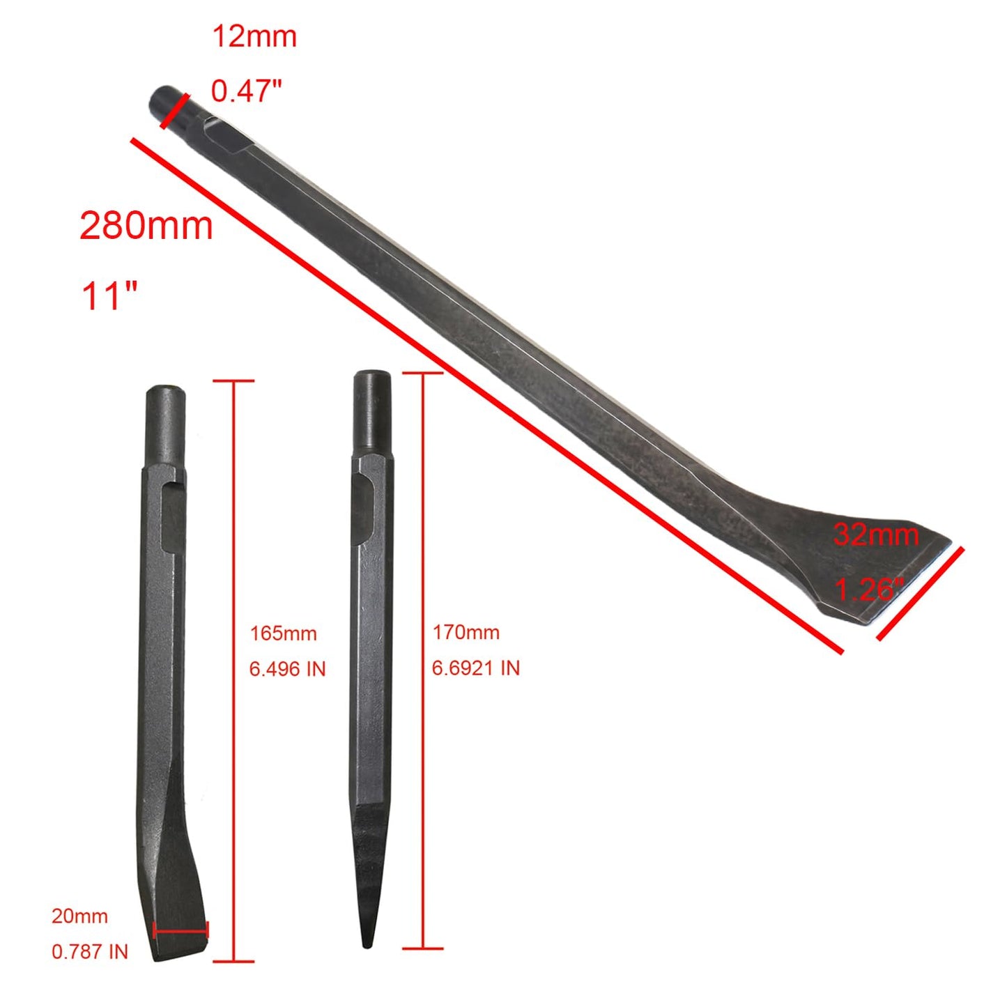 Pneumatic Chipper Hammer With Extended Chisel Air Flux Straight Shovel Chisel Set For Rust Removal Demolition Auto Body Work Concrete Demolition Weld Slag Removal Masonry Surface Prep