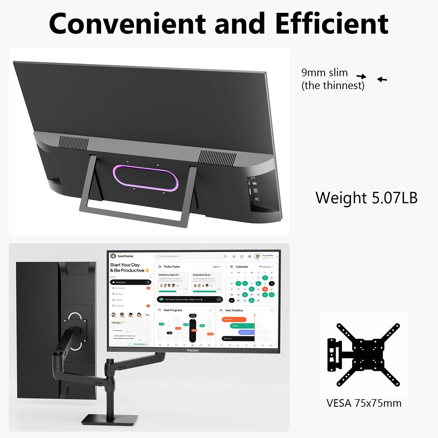 Prechen 27 Inch 2K QHD 100Hz Touchscreen Monitor 10 Point Multi Touch IPS Portable Display, 2560x1440 USB-C HDMI Laptop Monitor with Adjustable Stand & Speakers