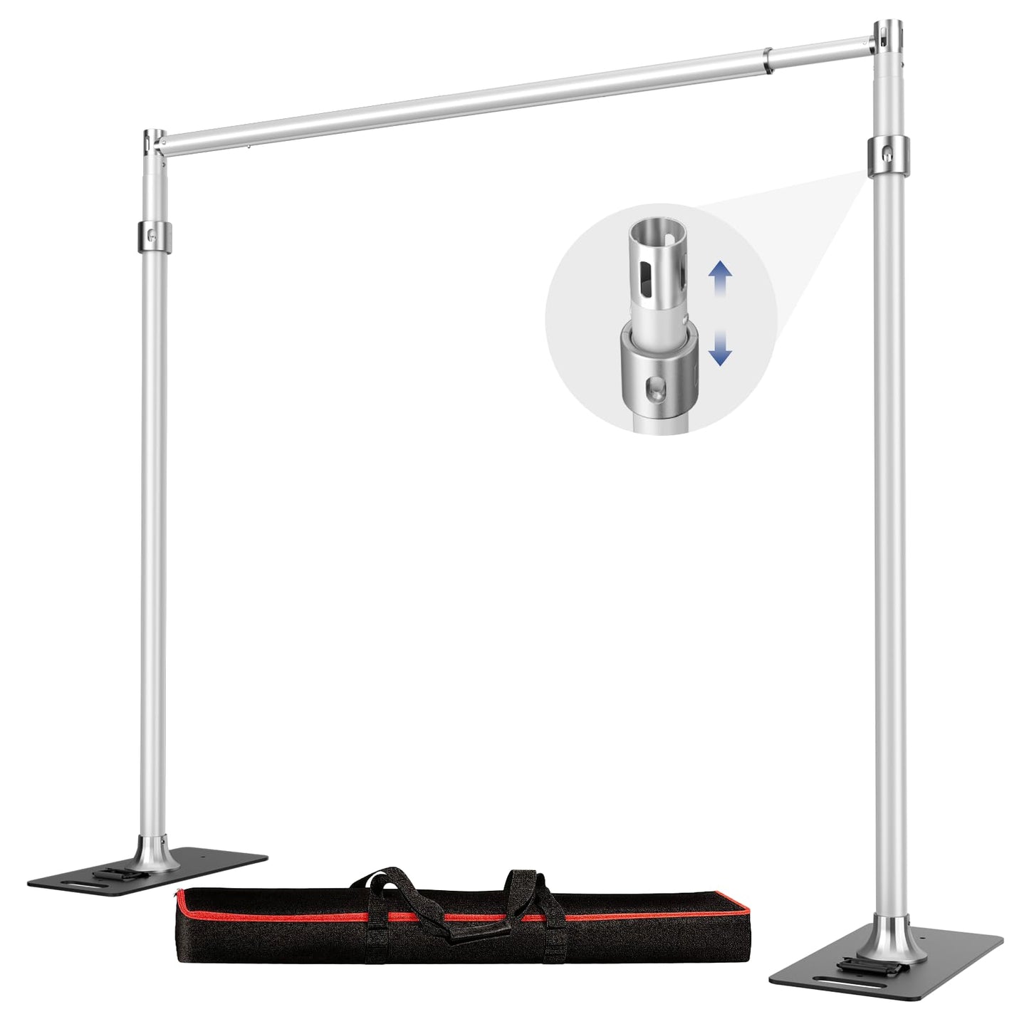 Qoolfoto Pipe and Drape Backdrop Stand Kit 9.2x9.2ft, Adjustable Heavy Duty Photography Background Frame with Metal Flat Base & Carry Bag for Wedding, Parties, Events, Trade Shows- Silver