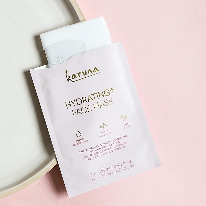 Karuna - Hydrating+ Facial Mask for Well-Moisturized & Hydrated Skin, Glow-Enhancing Facial Skin Care Products, Hydrating Face Masks with Natto, Niacinamide & Sodium Lactate, 1 Pack