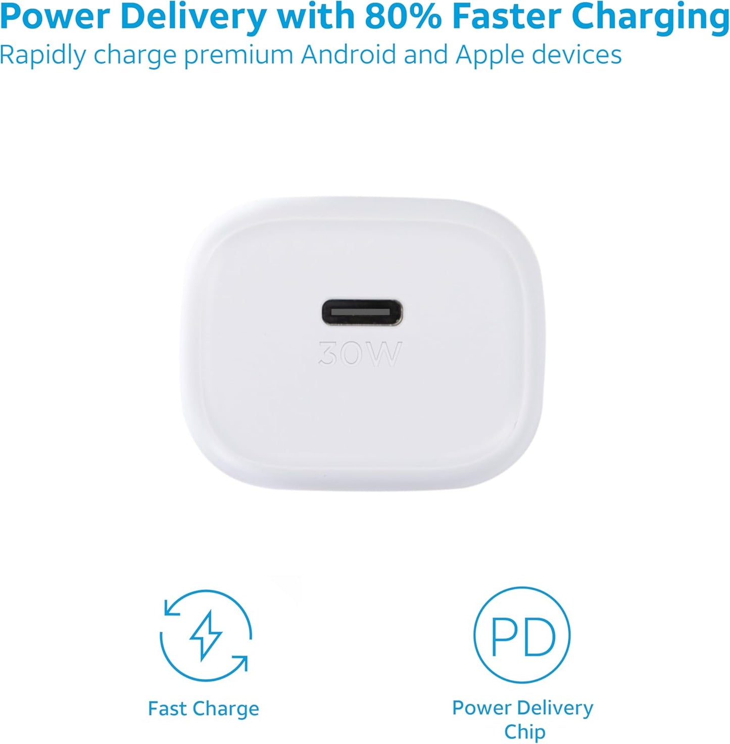 AT&T 30W 15, USB-C Wall Charger Fast Charging Power Adapter Foldable Prongs, Compact Travel Charger Compatible