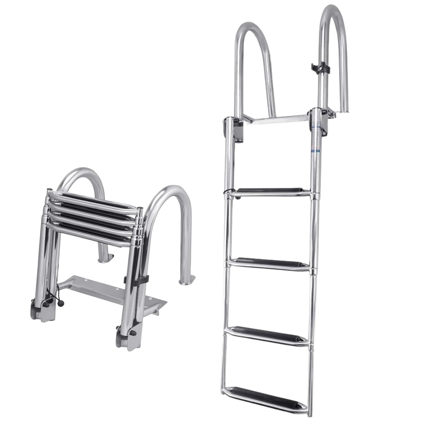 White Water – 4-Step Rear Entry Pontoon Boat Ladder with Extra-Wide Steps | 304 Stainless Steel Folding Design, Handrails, 400 lb Capacity | OEM Trusted, Fully Assembled