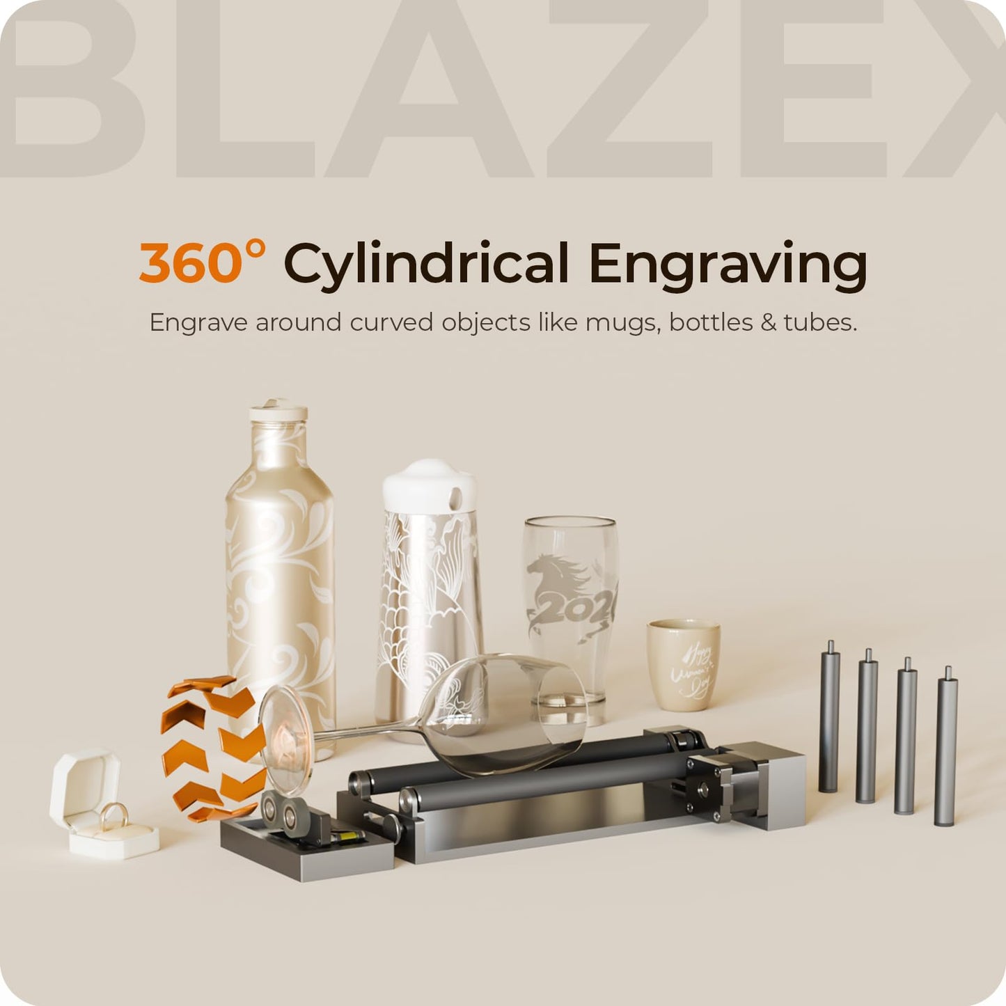 BlazeX M3 10W Laser Engraver Machine with Rotary Roller and Risers Kit, Honeycomb, Enclosure, Engraving Materials, Class 1