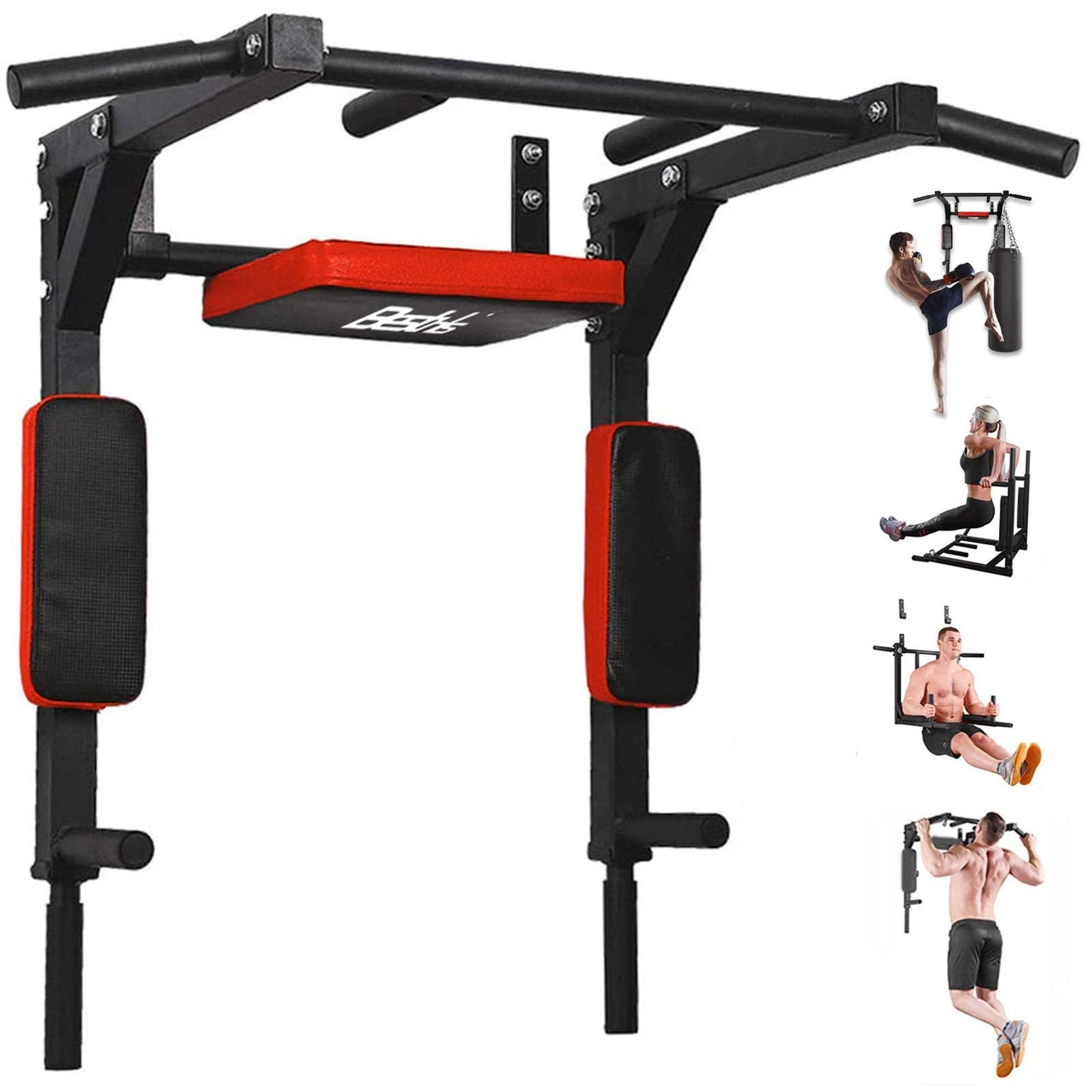 BESTHLS Wall Mounted Pull Up Bar and Dip Station, Heavy Duty Wall Mount Pull-up Chin Up Bar Multifunctional Home Gym Workout Indoor Exercise Equipment Support to 440 Lbs