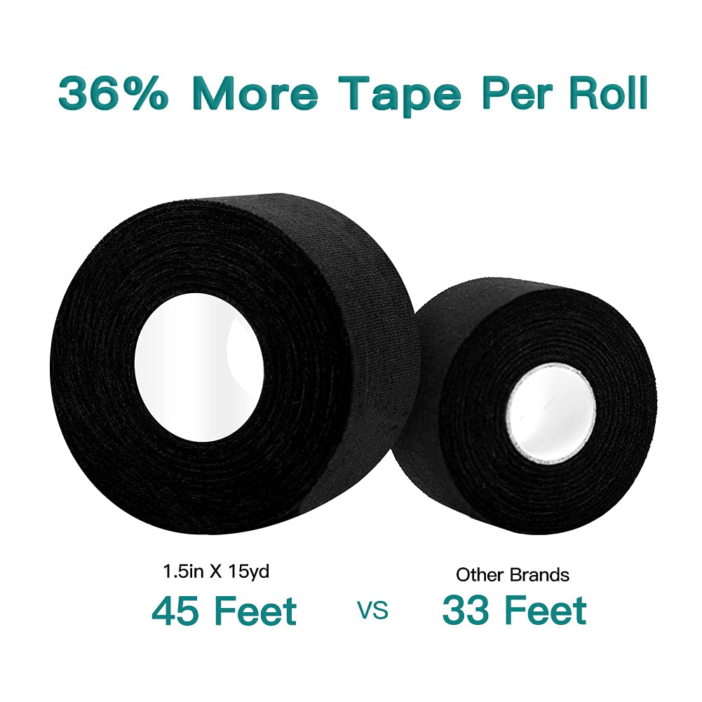 Dimora Athletic Tape, Easy Tear Sports Tape with Serrated Edges, Strong Adhesion, No Residue, Ideal for Gymnastics, Boxing, Lacrosse, Hockey and First Aid (Black, 1.5 in x 45 ft, Pack of 4)