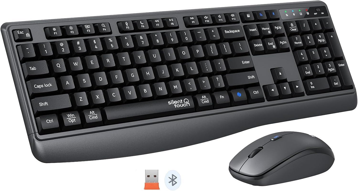 Meetion Gamer 2.4G/Bluetooth 3800 Set Wireless Keyboard and Mouse Combo, Silent Full-Size Cordless Keyboard Mouse