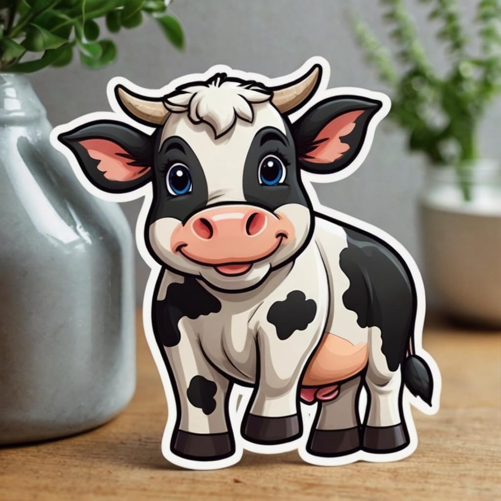Acatalepsy Sticker 2in, 34) Cute Dairy Cow Stickers for Water Bottle Waterproof Vinyl Kawaii Animal Stickers for Laptop